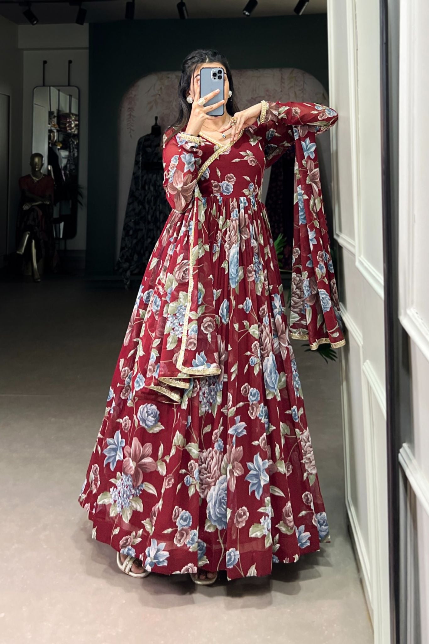 Floral Printed Designer Anarkali Gown