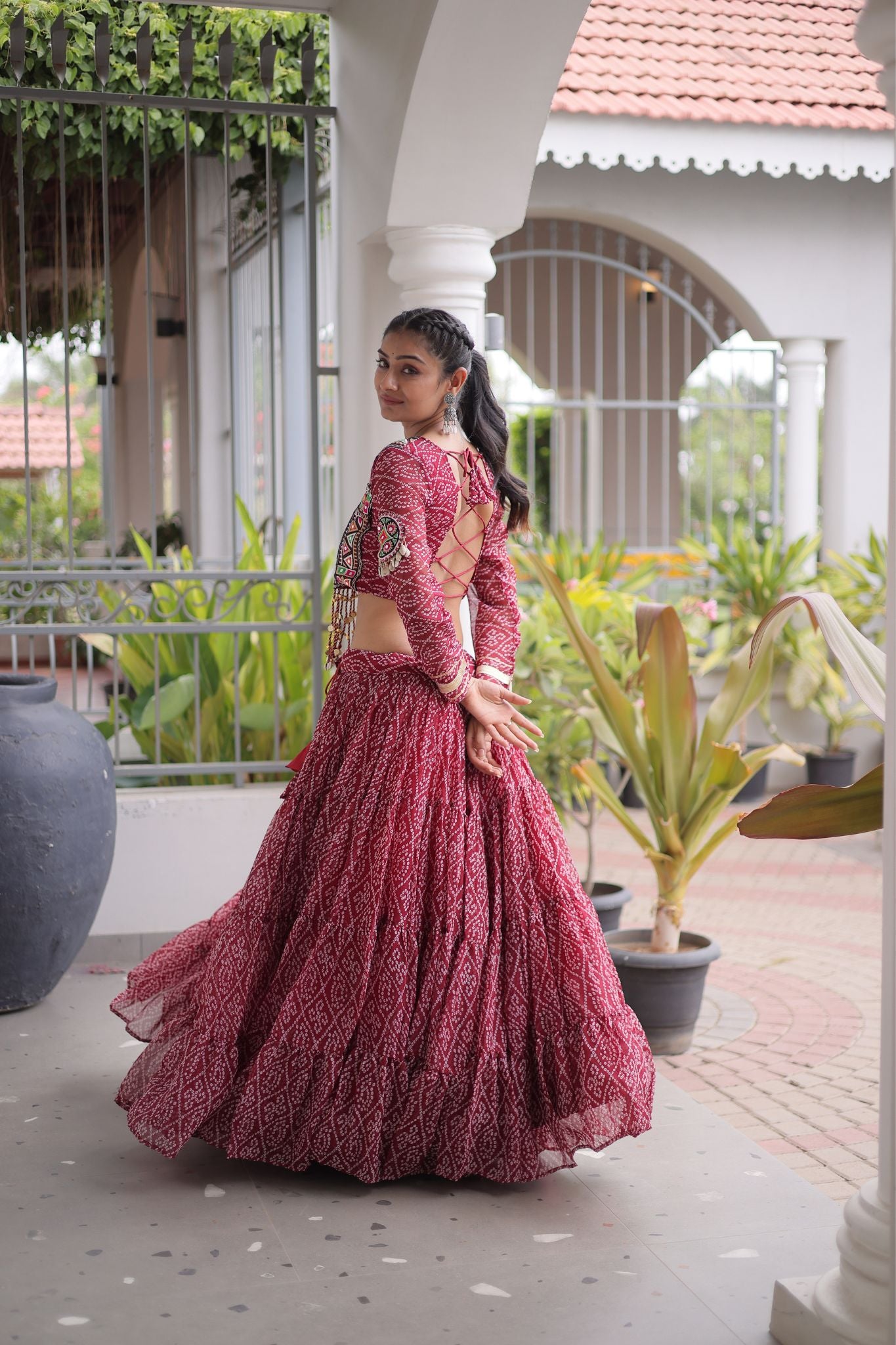 Raasrang Navratri Special Bandhani Print Lehenga Choli for Women with Kutchi Patchwork