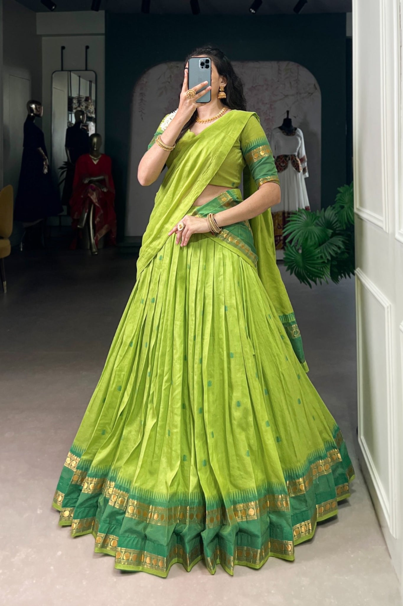 Pure Chanderi Zari Weaving Work South Indian Lehenga Choli
