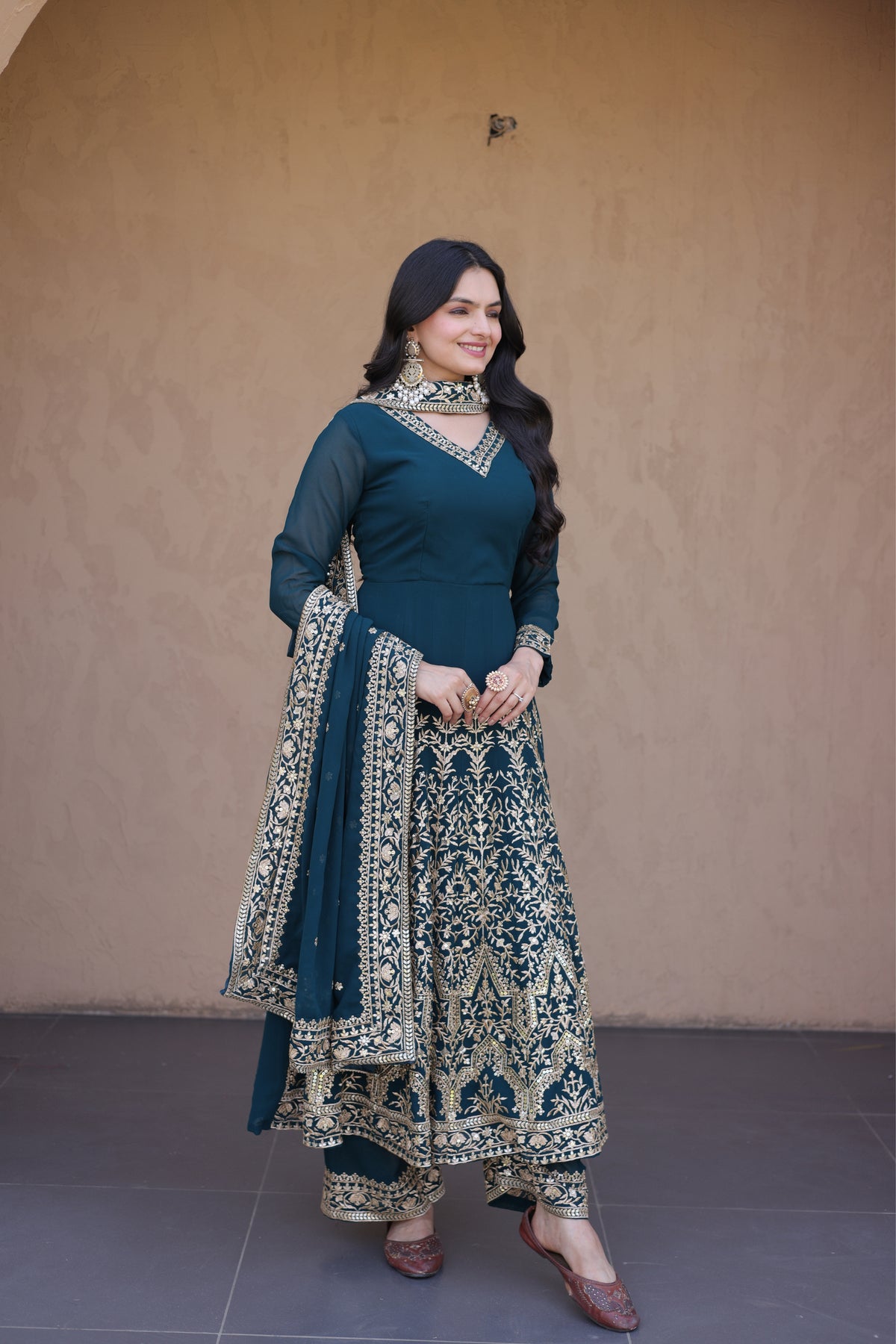 Designer Multi-Sequins Embroidered Anarkali Gown Set With Pant & Dupatta