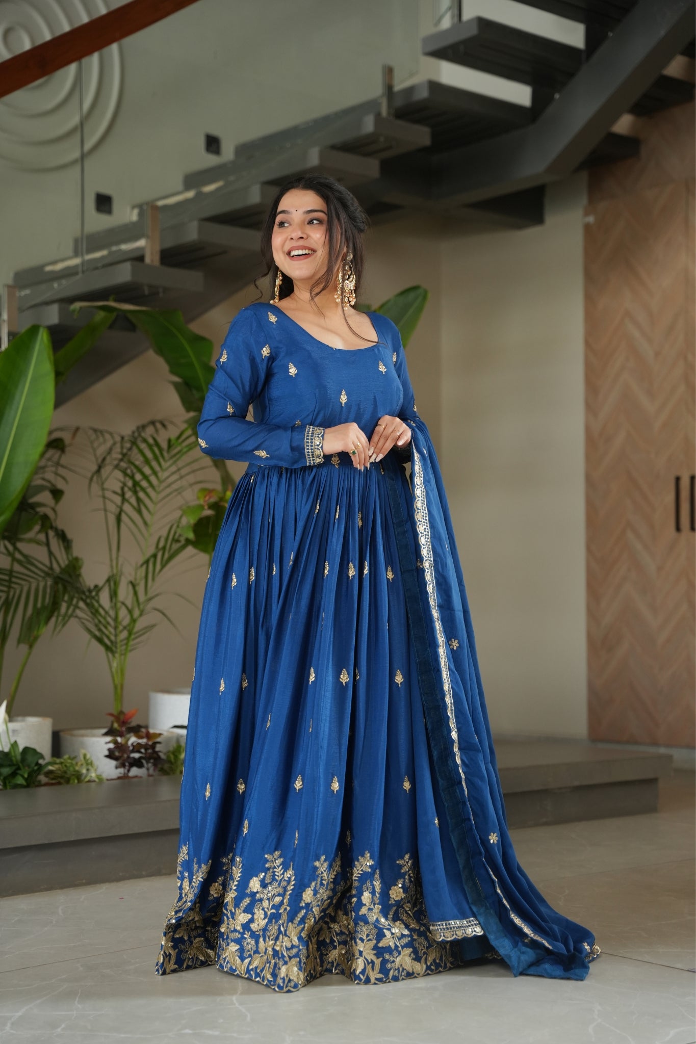 Wedding Designer Embroidered Zari Sequins Work Gown