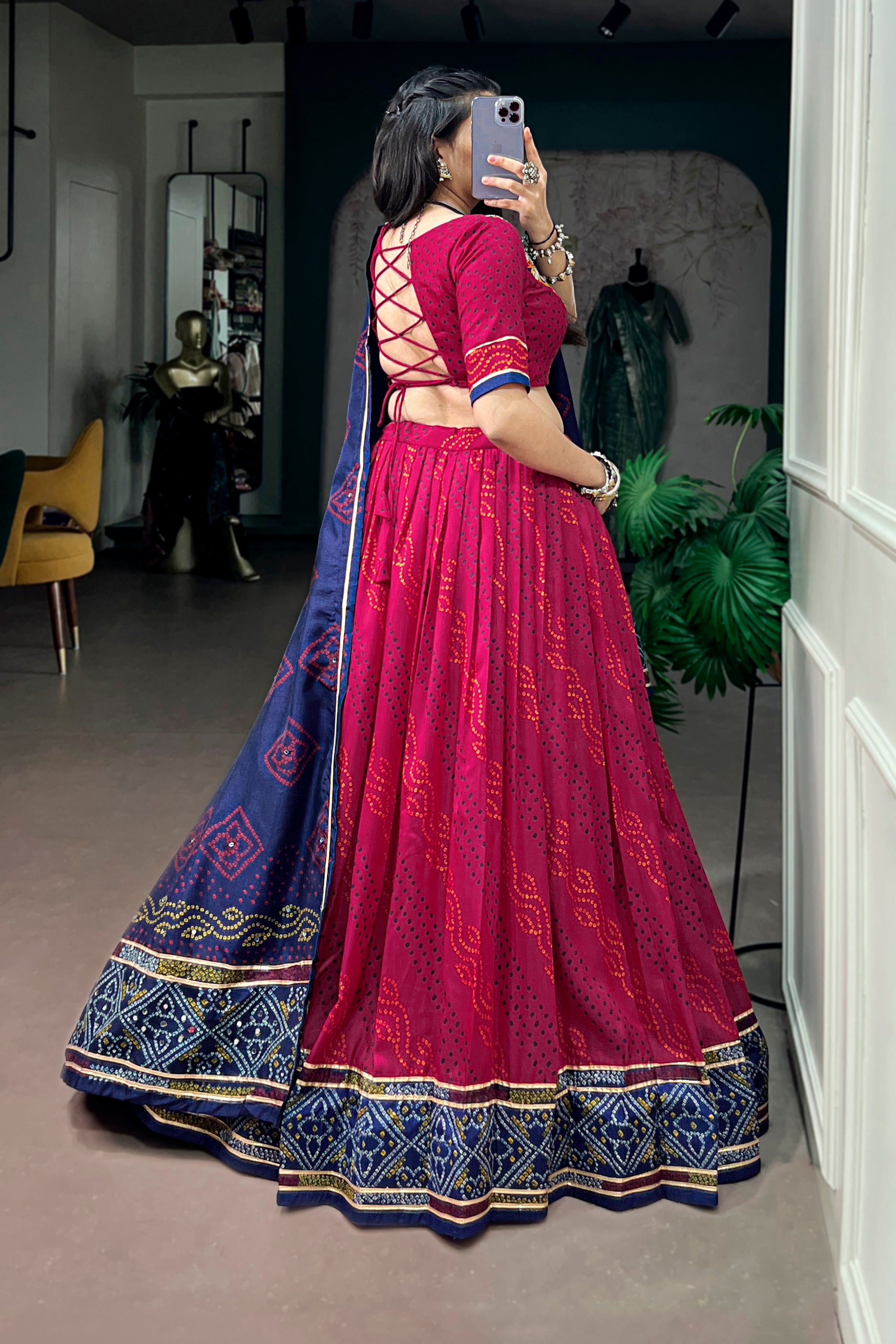 Tasar Silk Bandhani Print Designer Lehenga Choli for Navratri