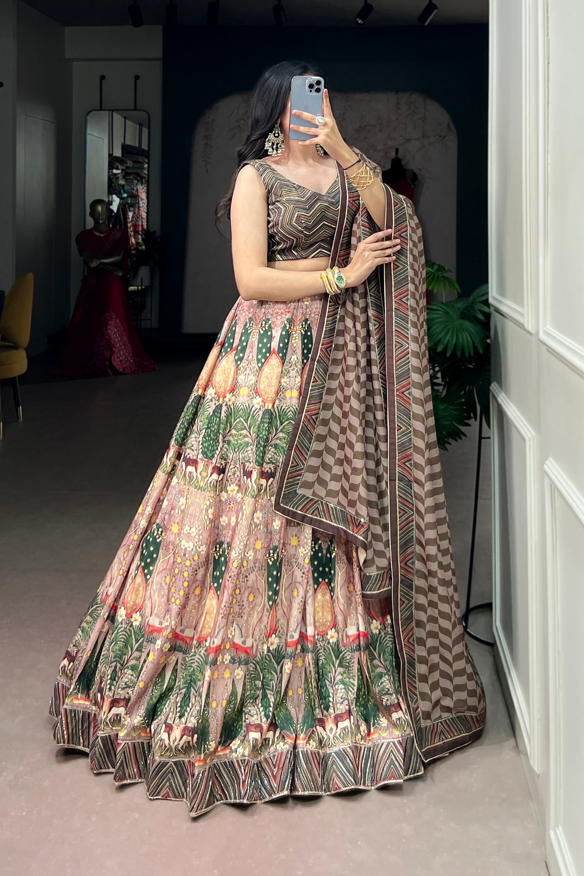 Vaishali Silk Designer Print With Beads Work Lehenga Choli For Wedding & Festive Wear