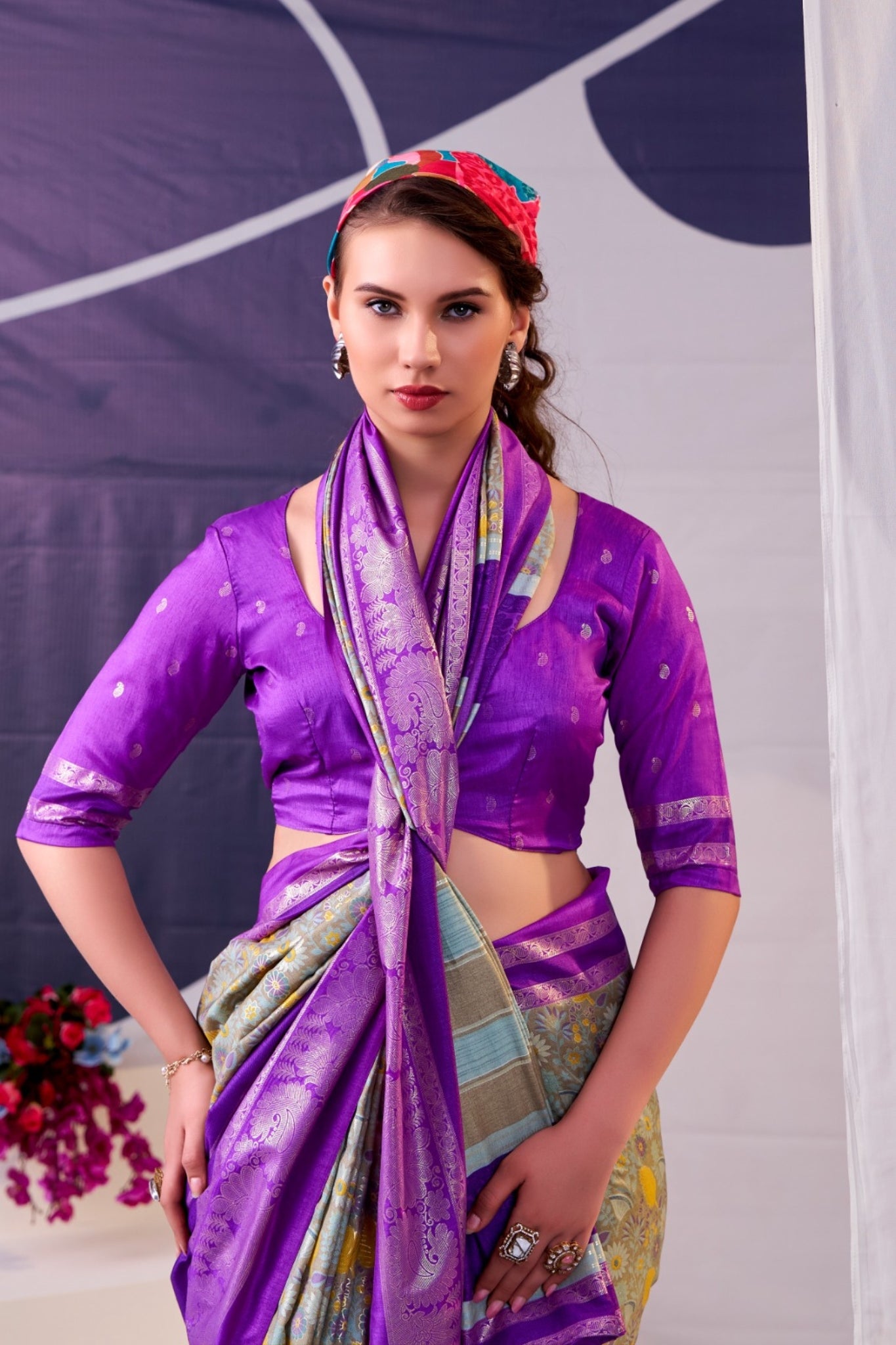 Elegant Floral Woven Designer Saree With Rich Contrast Border
