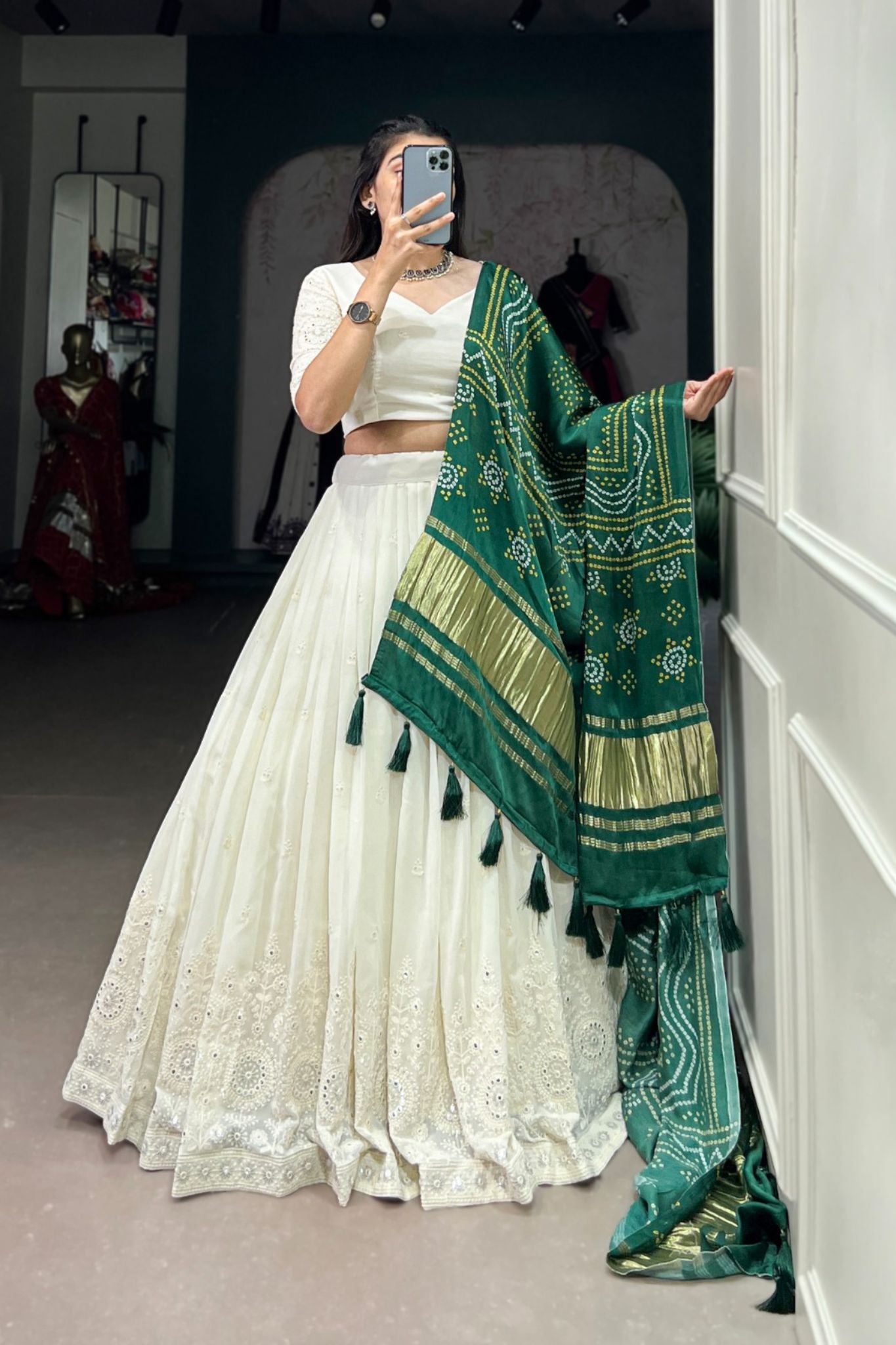 Beautiful Lucknowi Work Georgette Lehenga With Gaji Silk Dupatta