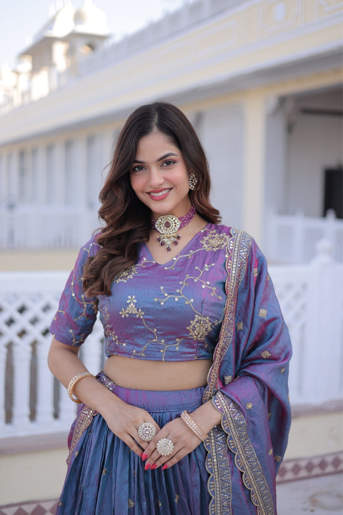 Designer Zari Sequins Embroidered Lehenga Choli Set With Dupatta