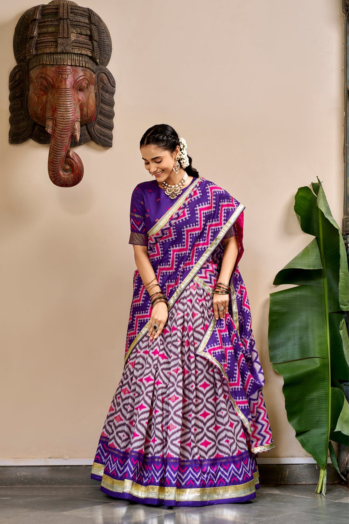 Tasar Silk Ikat Print Designer Lehenga Choli