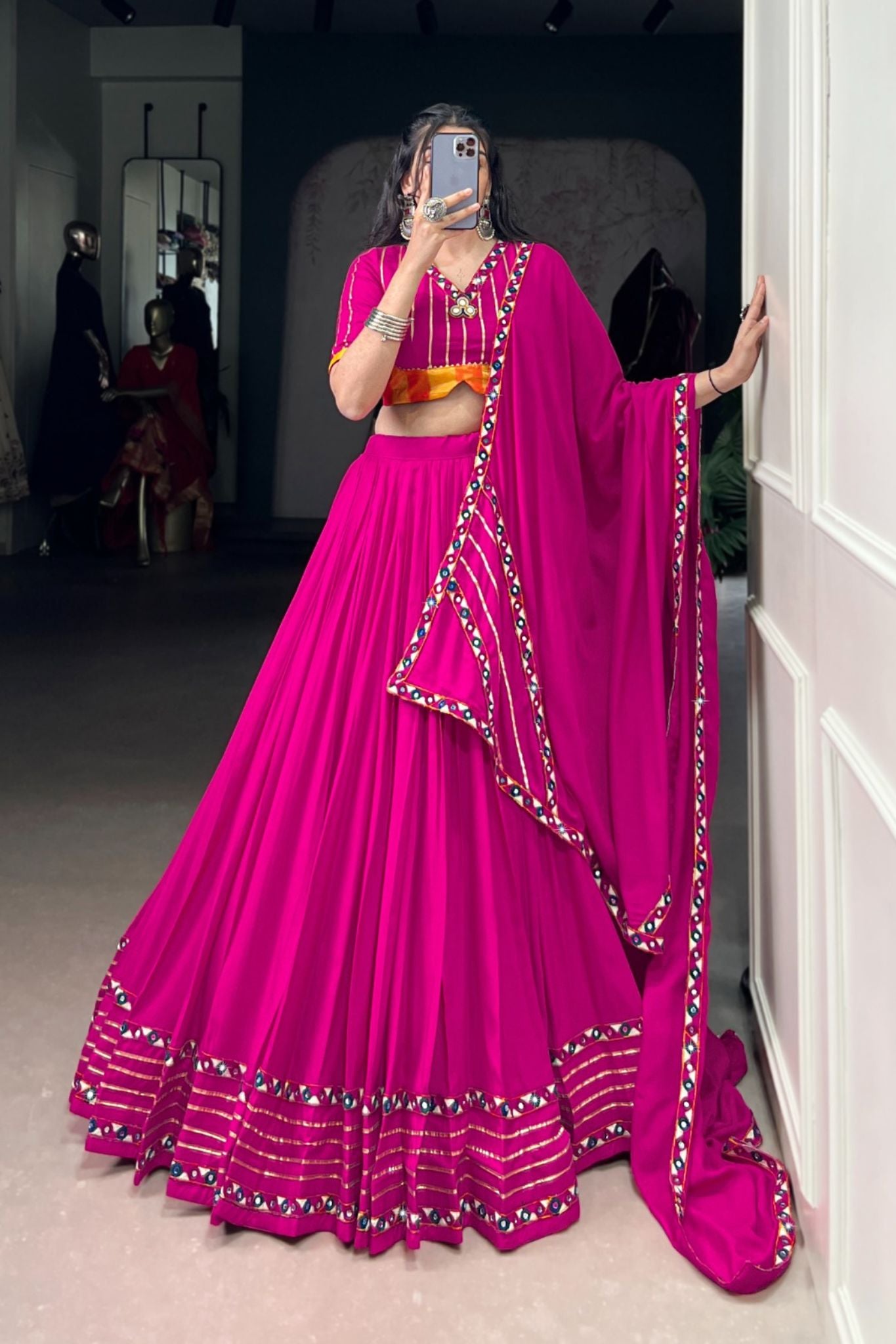 Navratri Beautiful Original Mirror Gamthi Work Designer Lehenga Choli