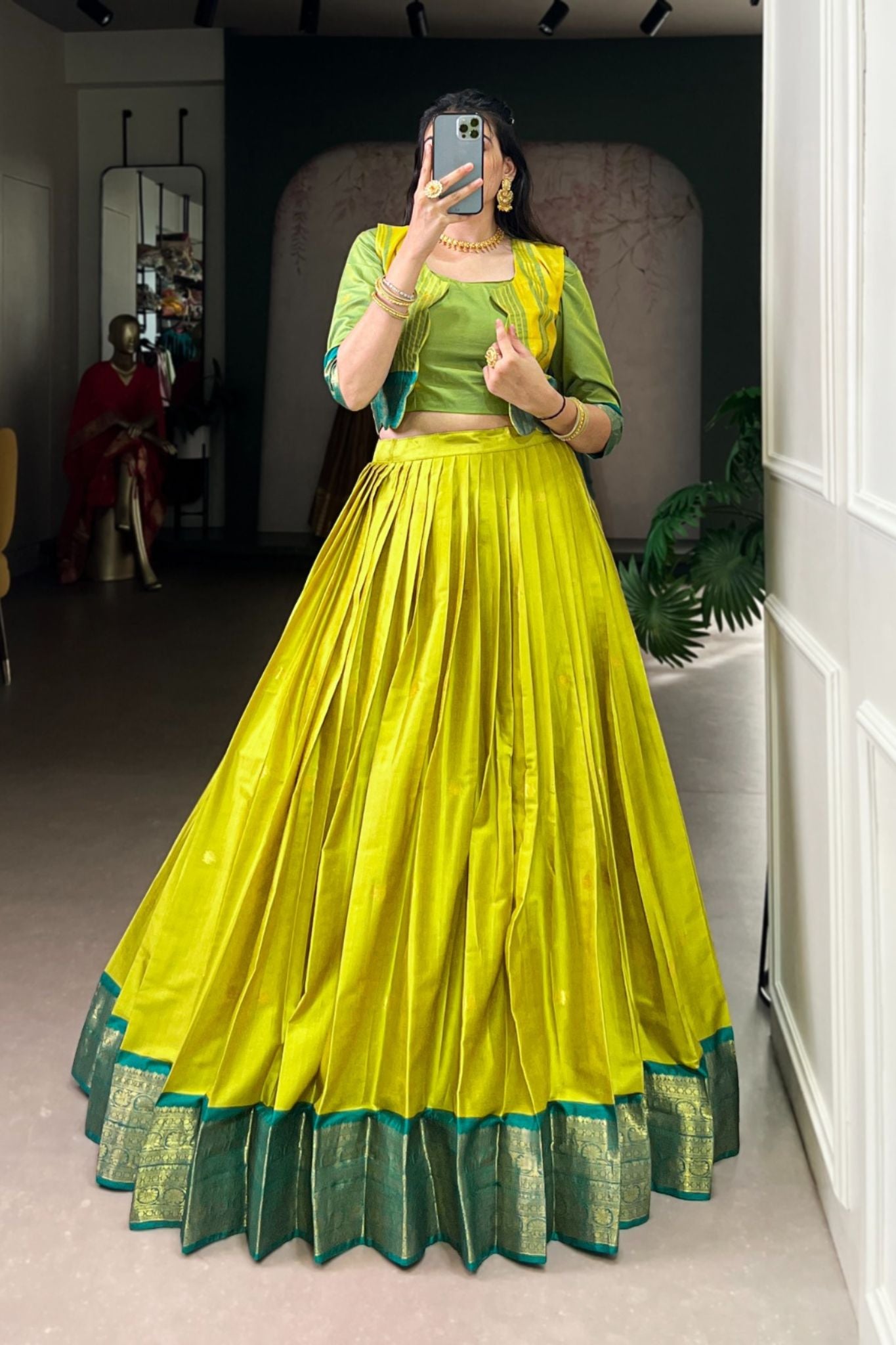 Premium Poly Cotton Zari Woven Lehenga Set – Perfect for Weddings & Celebrations