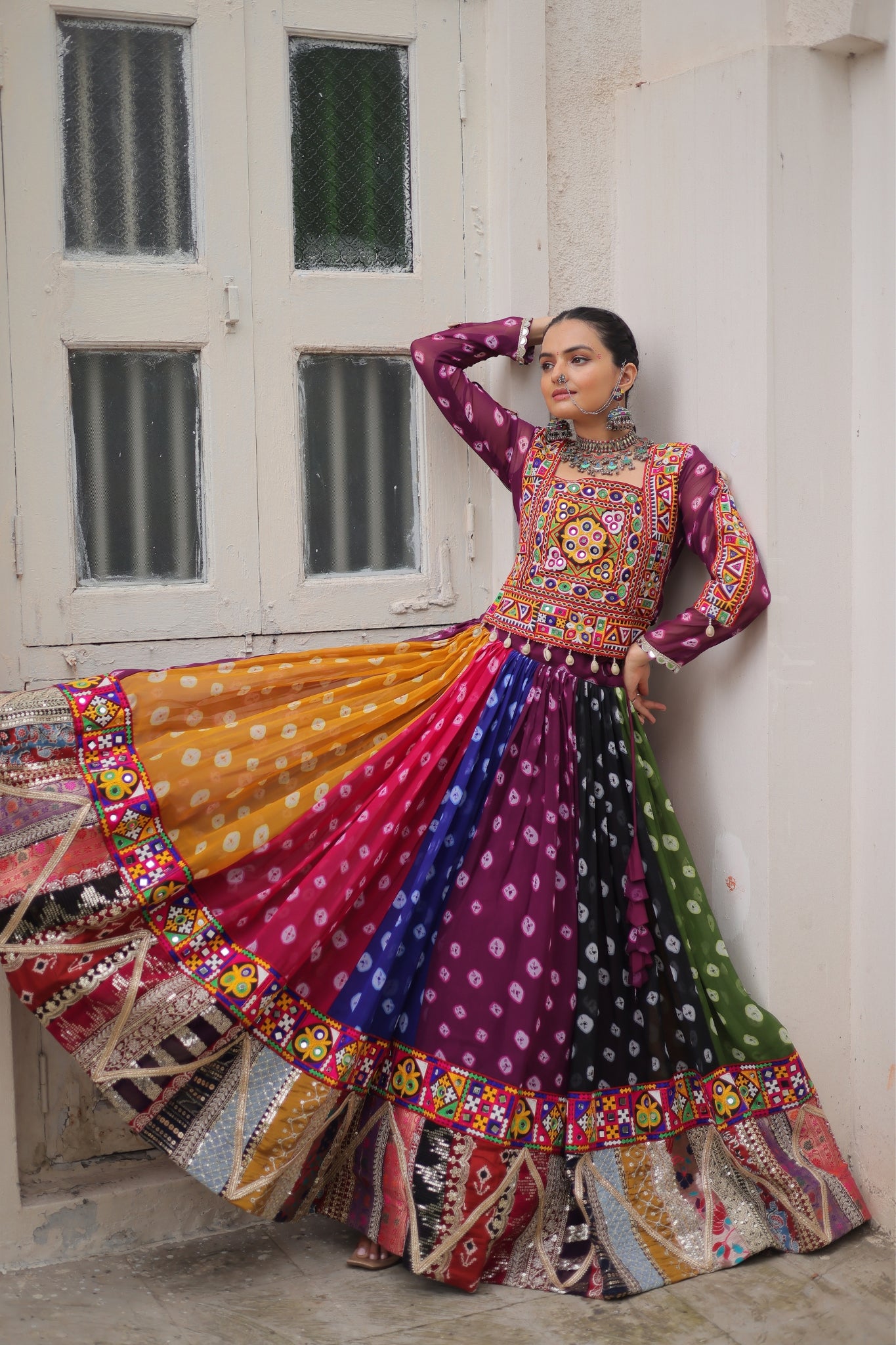 Georgette Printed Attractive Kutchi Gamthi Work Designer Stunning Navratri Lehenga Choli