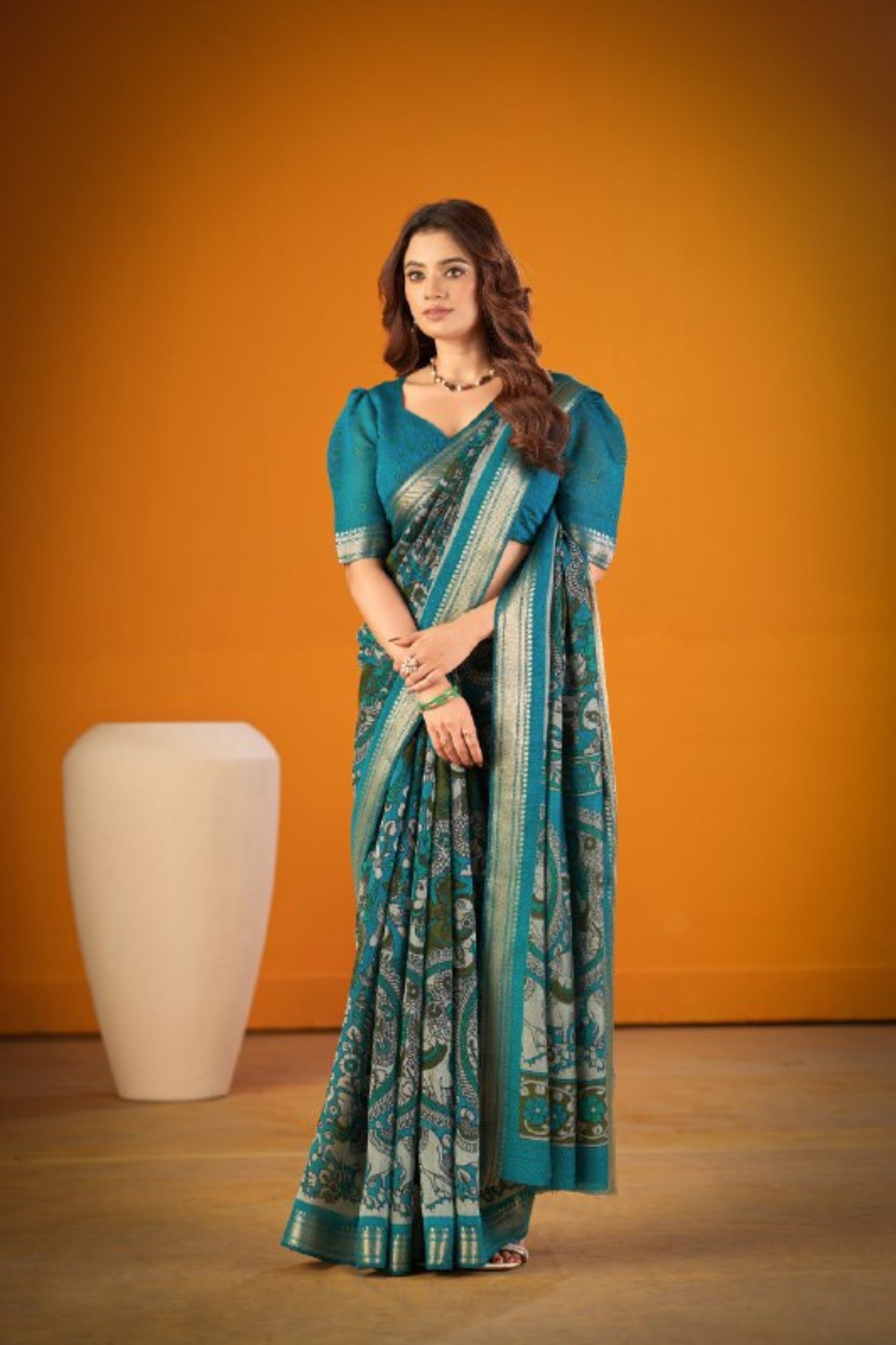 Elegant Kalamkari Chanderi Saree With Rich Zari Woven Border