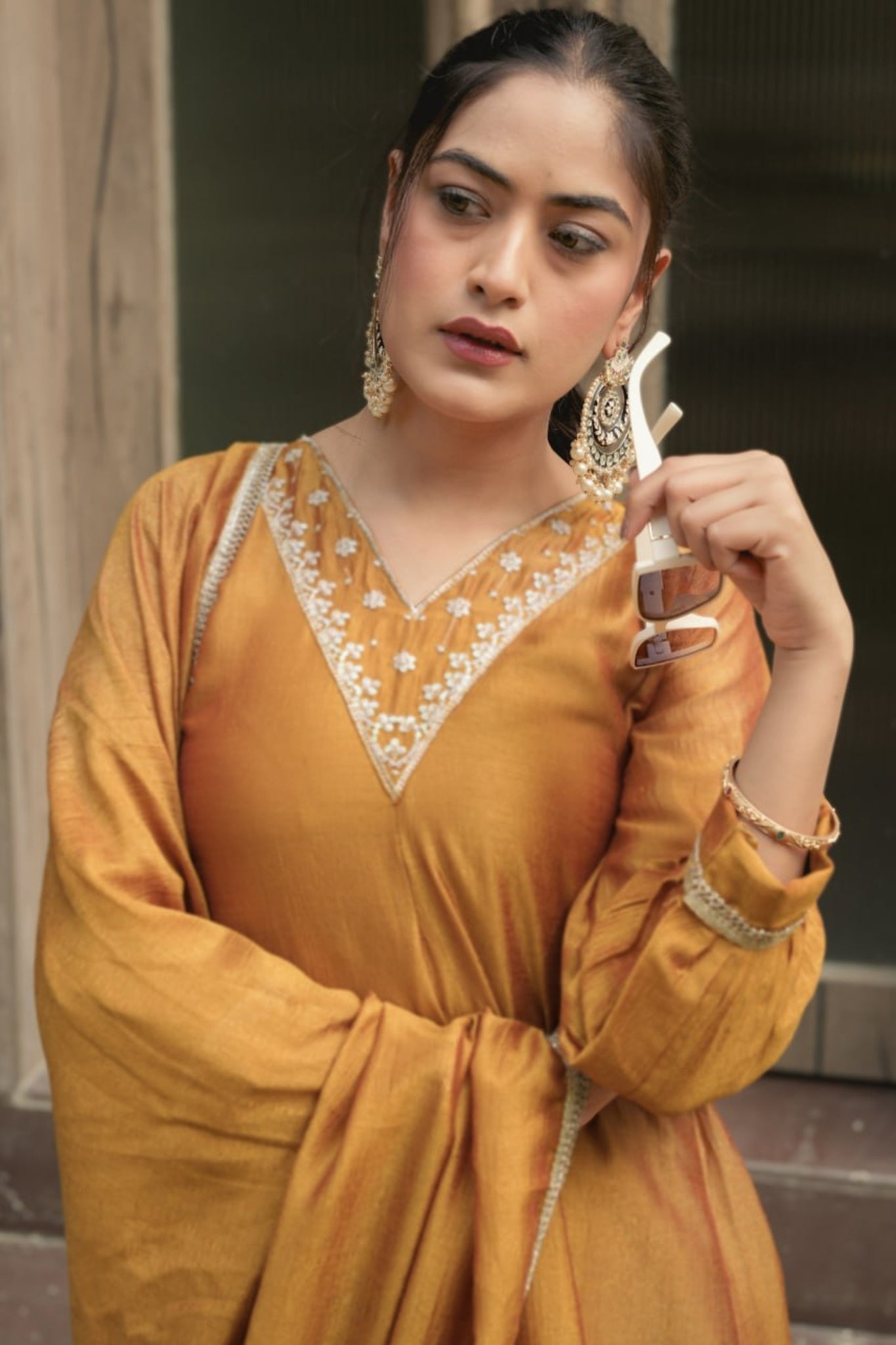 Royal V-Neck Embroidered Palazzo Suit Set With Designer Dupatta For Festive And Wedding Wear