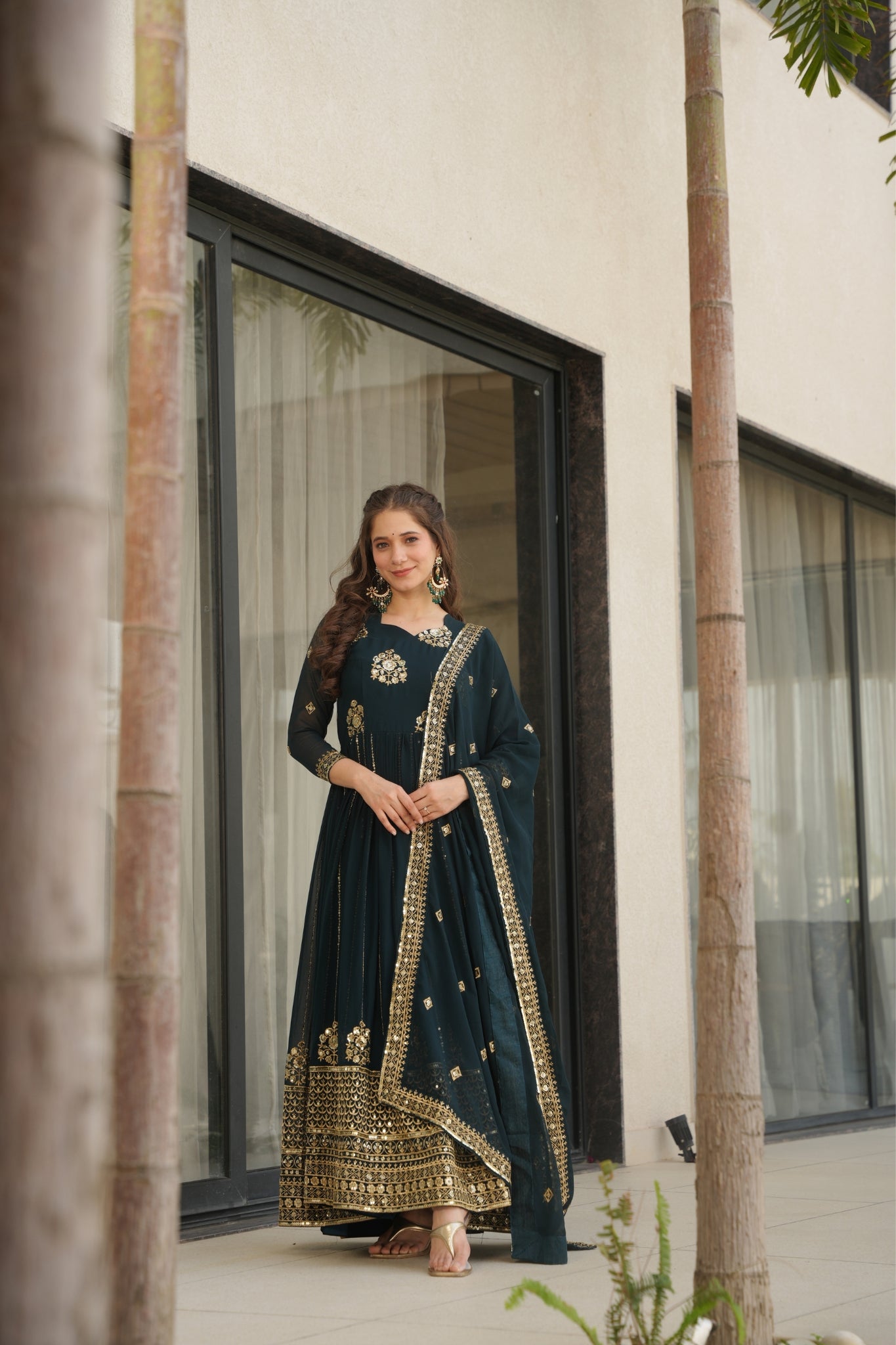 Elegance Rich Sequins Embroidered Work Designer Wedding Gown