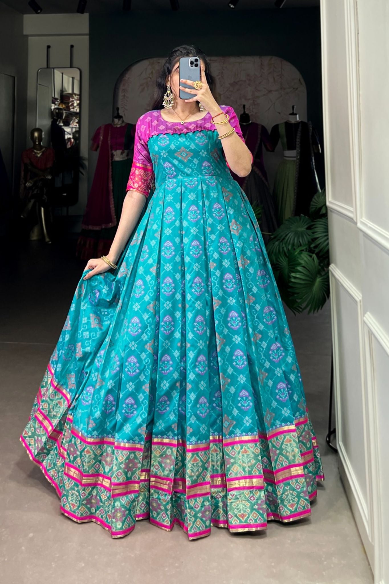 Patola Printed Jacquard Silk Zari Weaving Work Gown