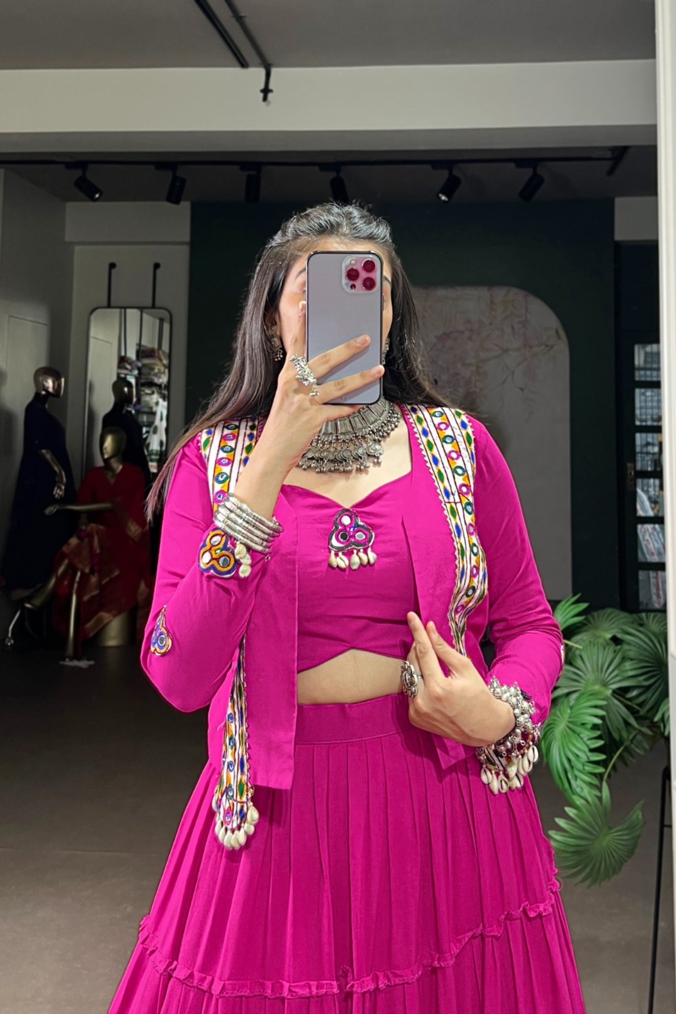 Pure Rayon Mirror Gamthi Work Navratri Lehenga Choli Set