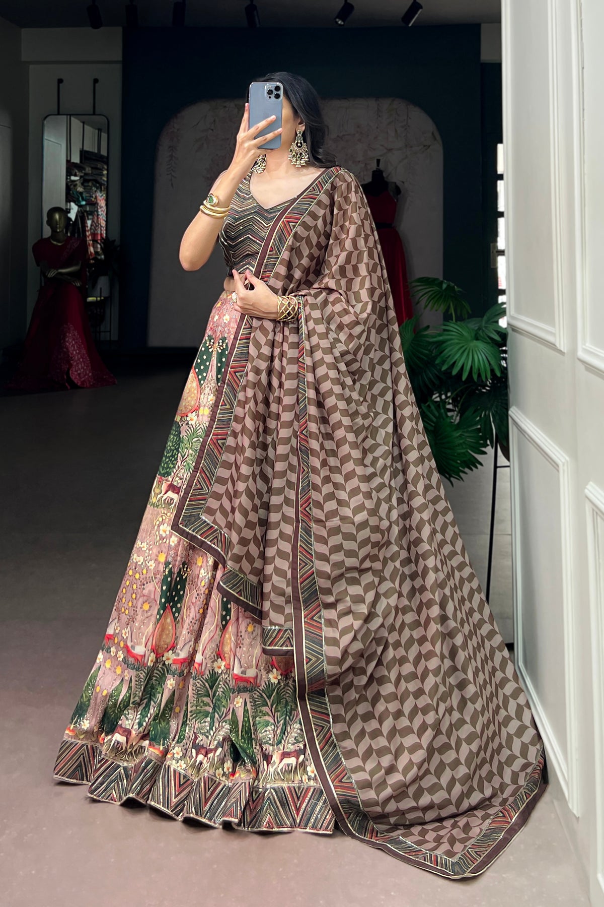 Vaishali Silk Designer Print With Beads Work Lehenga Choli For Wedding & Festive Wear
