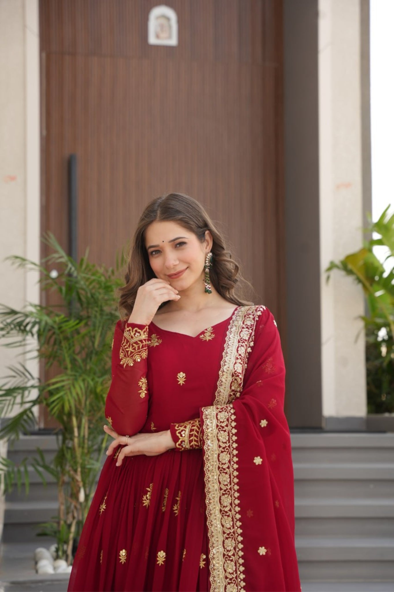 Luxury Faux Blooming Zari And Sequin Embroidered Designer Gown With Dupatta