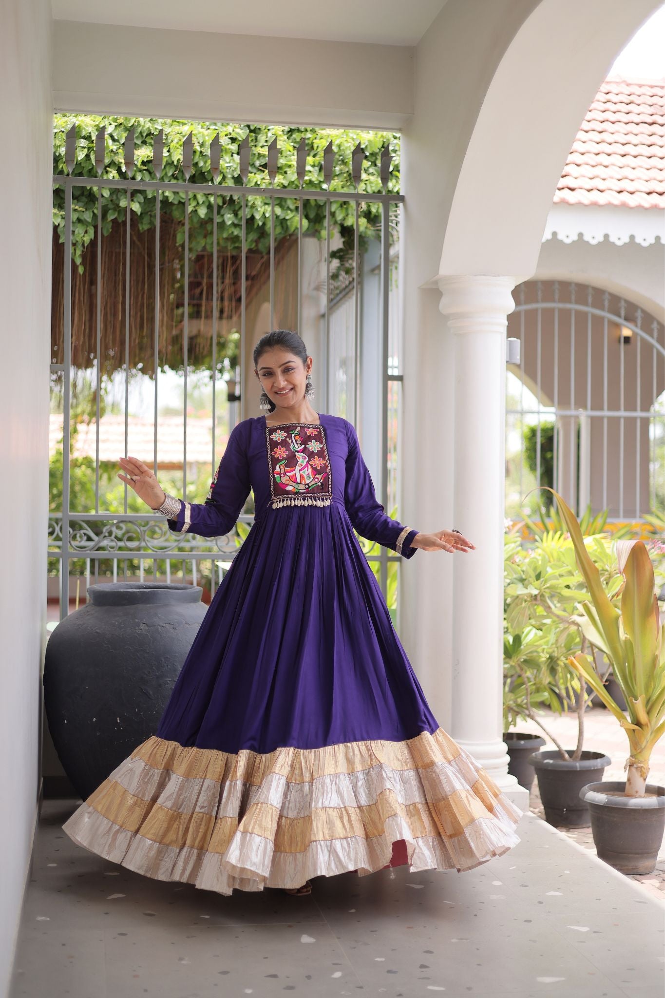Raasrang Navratri Special Designer Rayon Gown With Kutchi Gamthi Thread Work