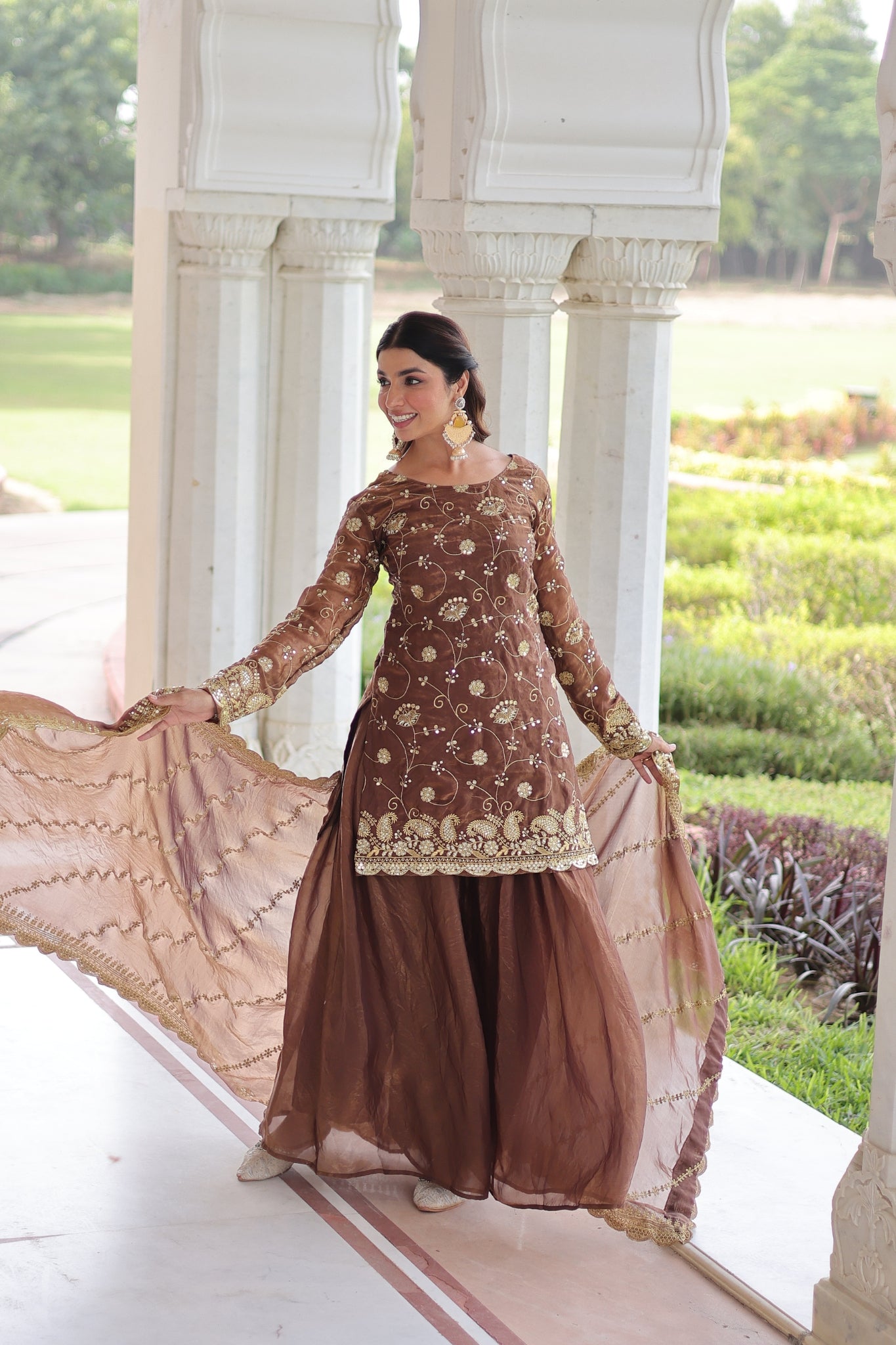 Premium Fendy Sharara Set with Rich Sequins Zari Embroidery