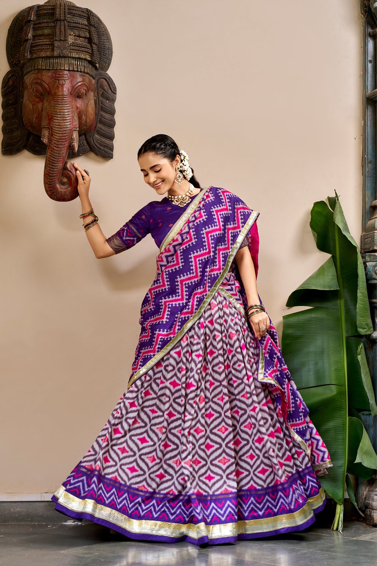 Tasar Silk Ikat Print Designer Lehenga Choli