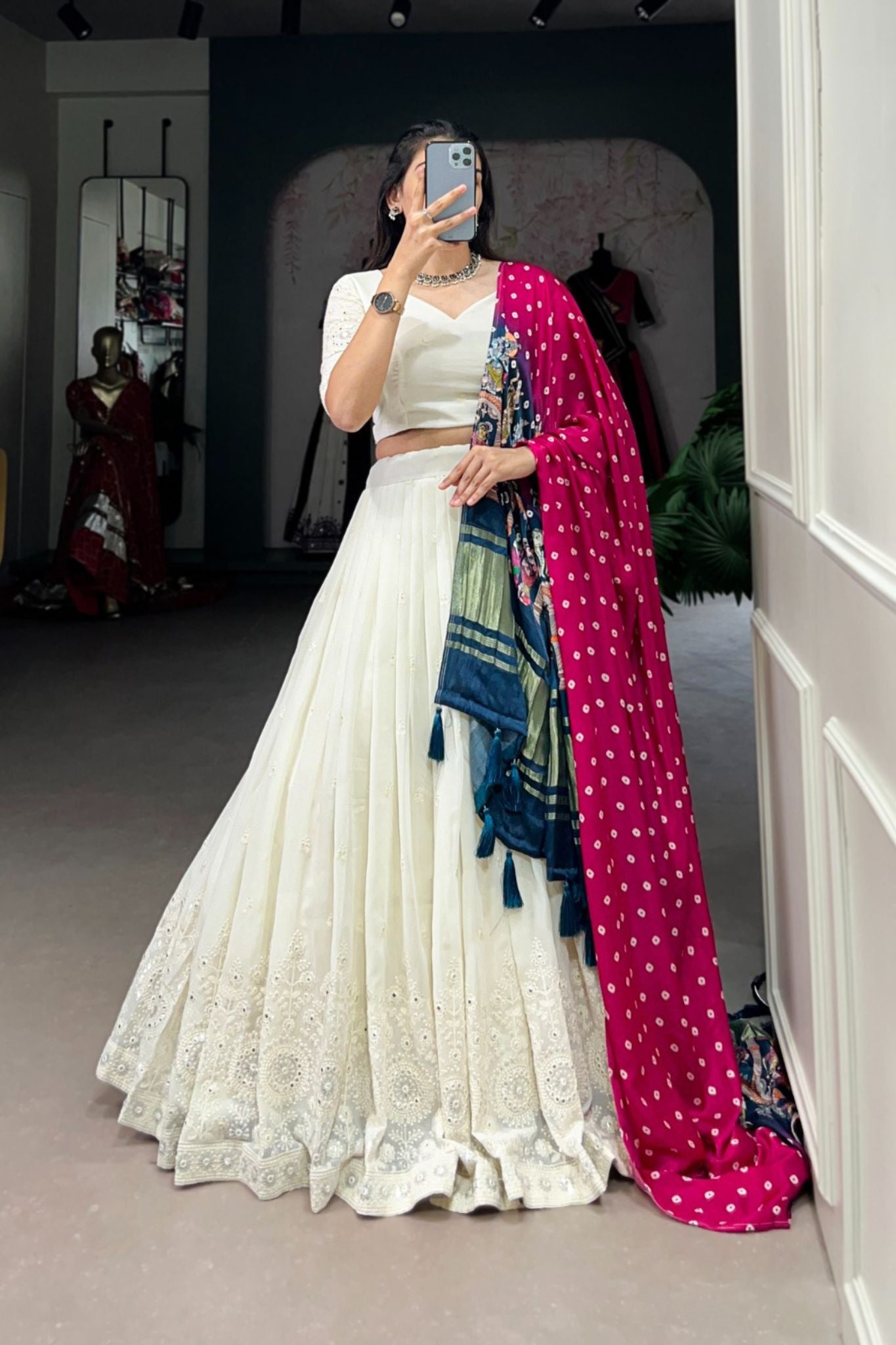 Beautiful Lucknowi Work Georgette Lehenga With Gaji Silk Dupatta