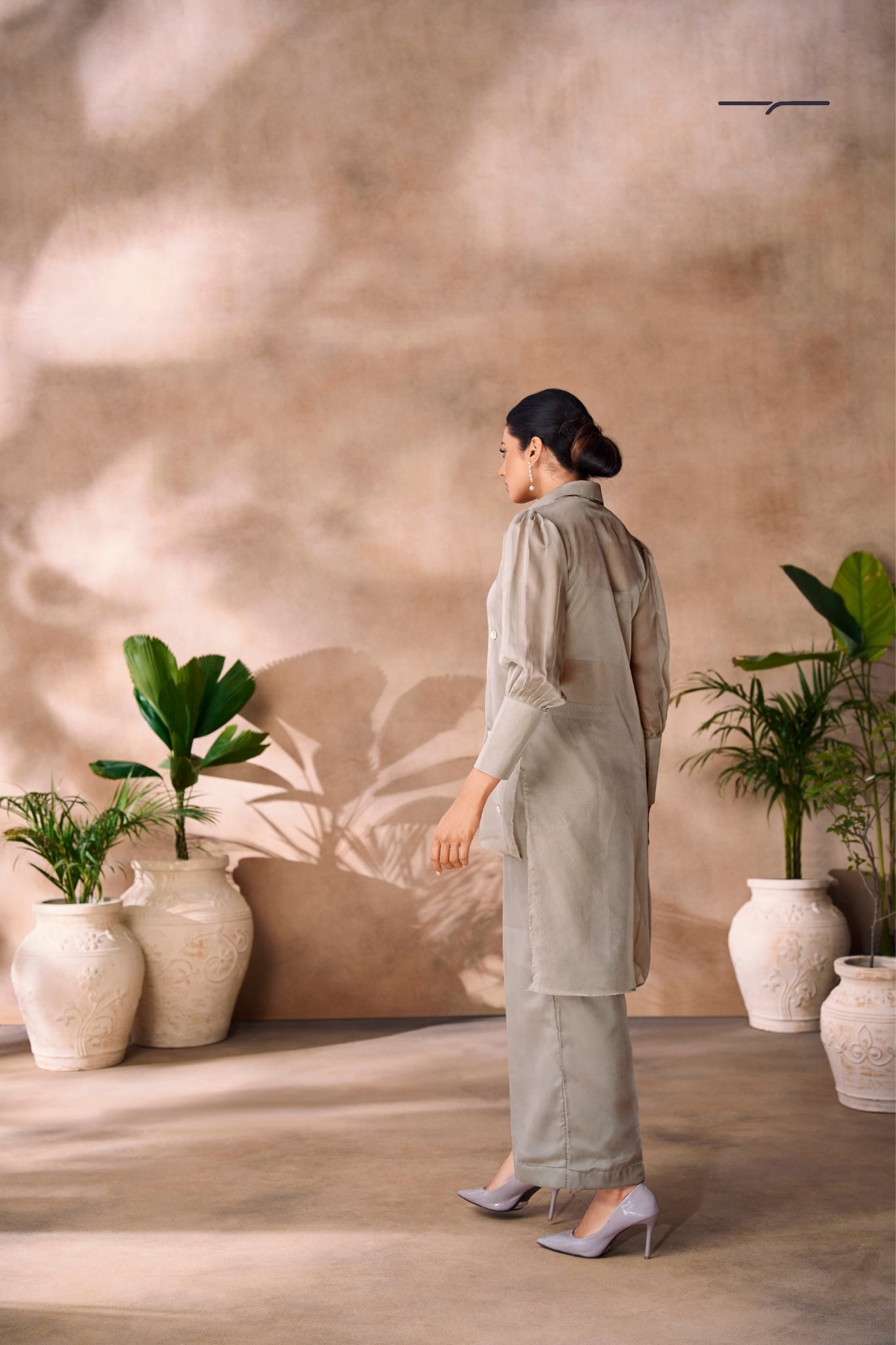 Serene Grey Handwork Organza Co Ord Set