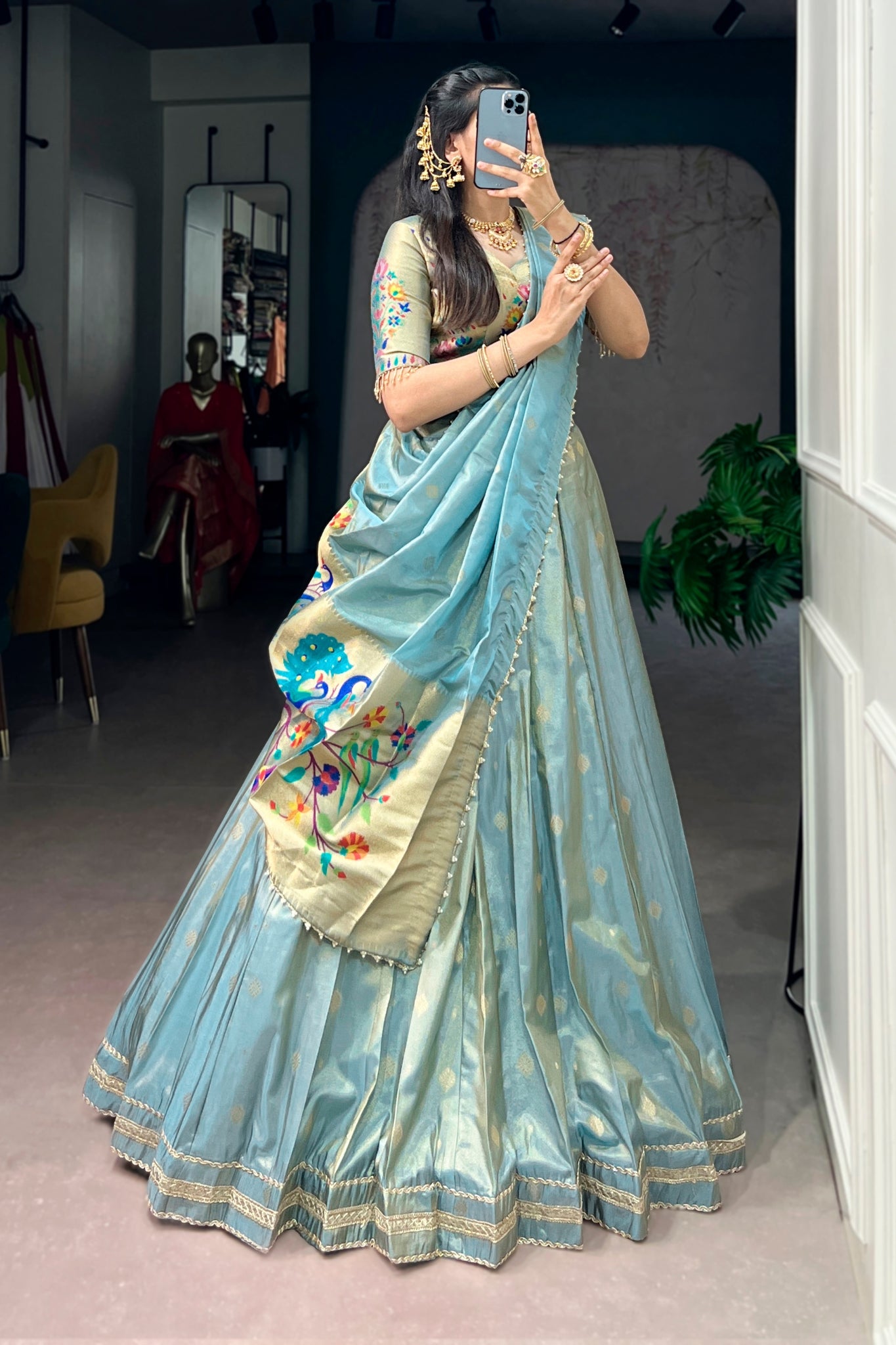 Premium Traditional Zari Weaving Wedding And Festive Wear Paithani Designer Lehenga Choli For Women