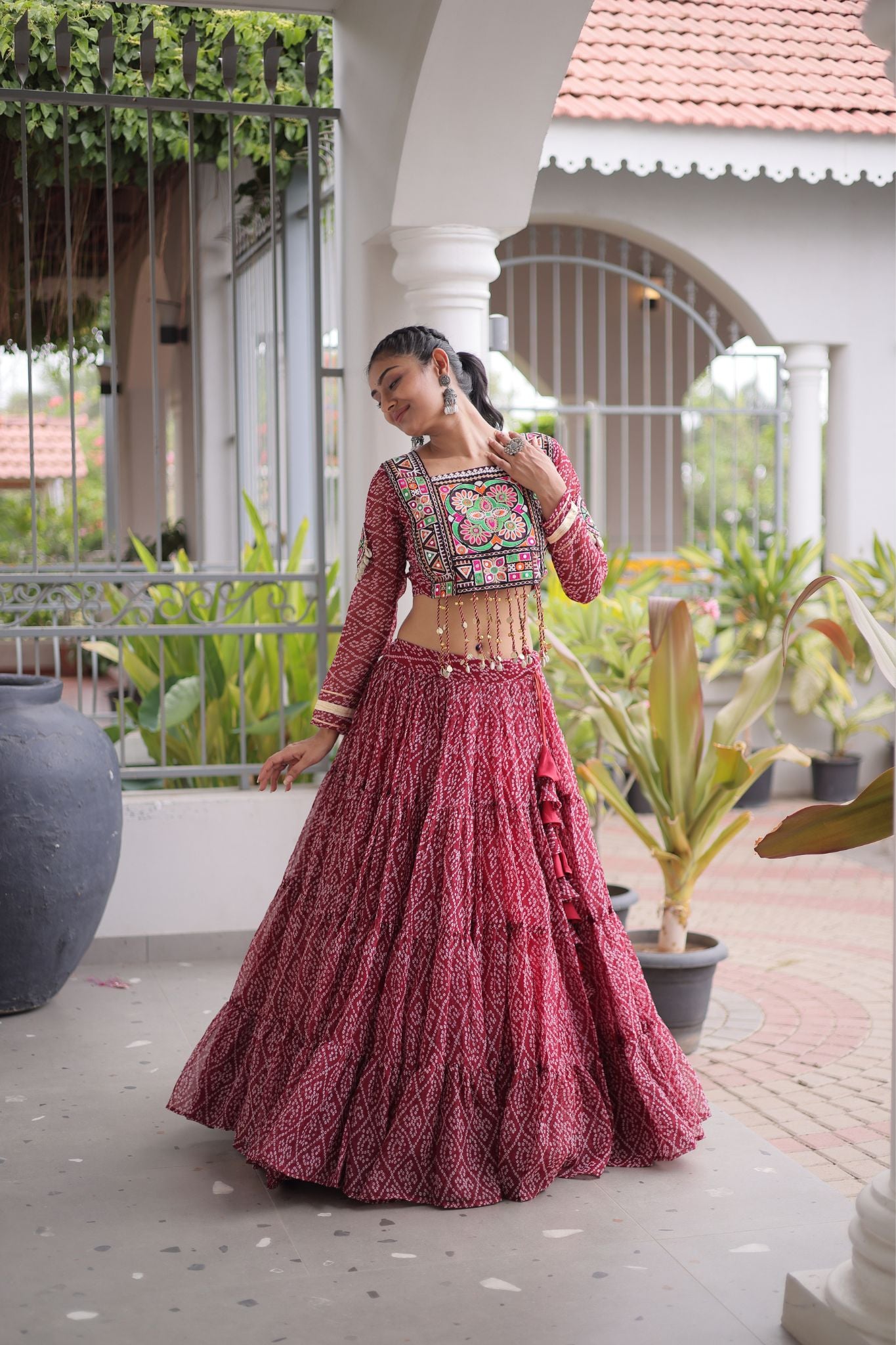Raasrang Navratri Special Bandhani Print Lehenga Choli for Women with Kutchi Patchwork