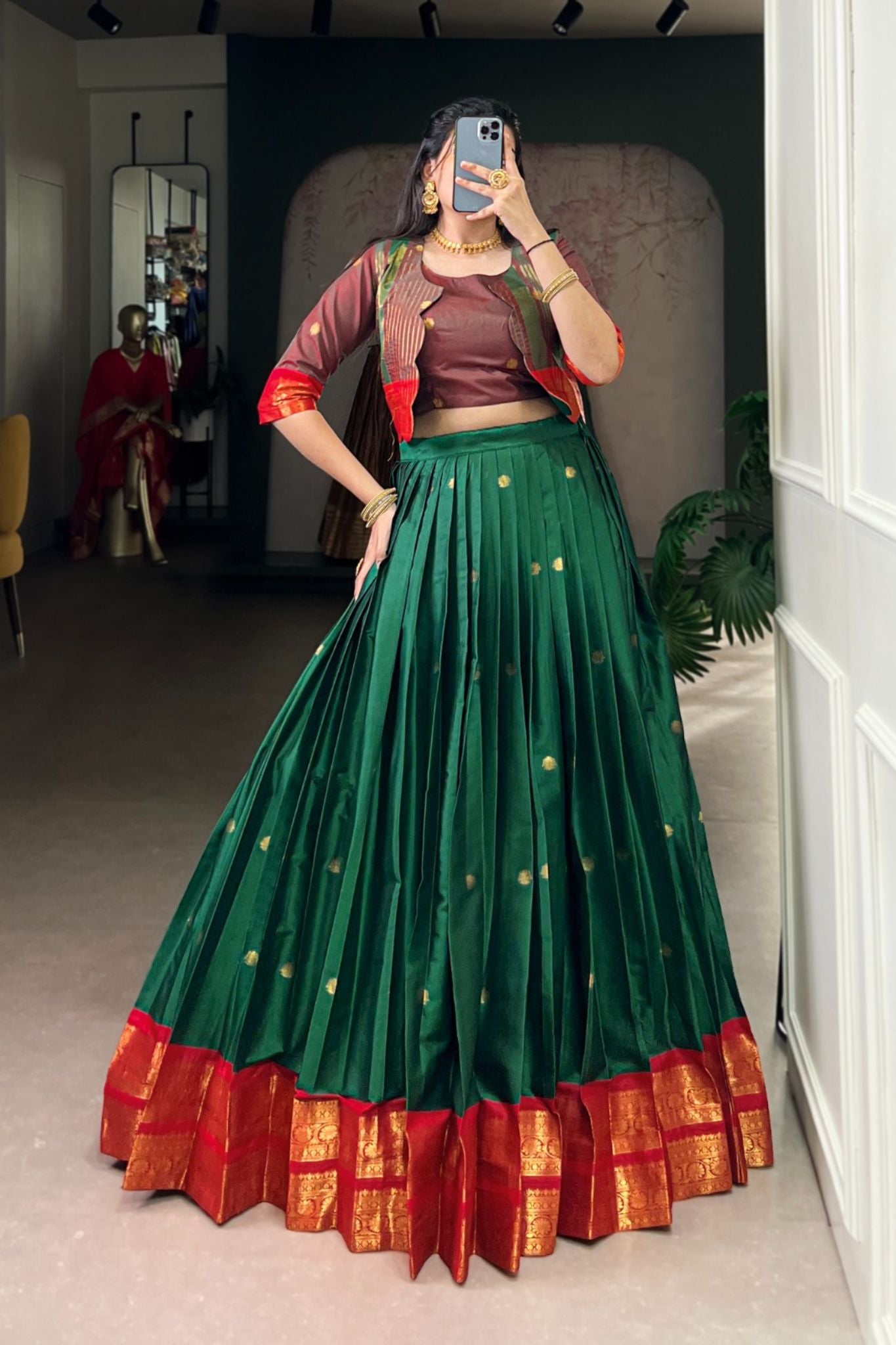 Premium Poly Cotton Zari Woven Lehenga Set – Perfect for Weddings & Celebrations
