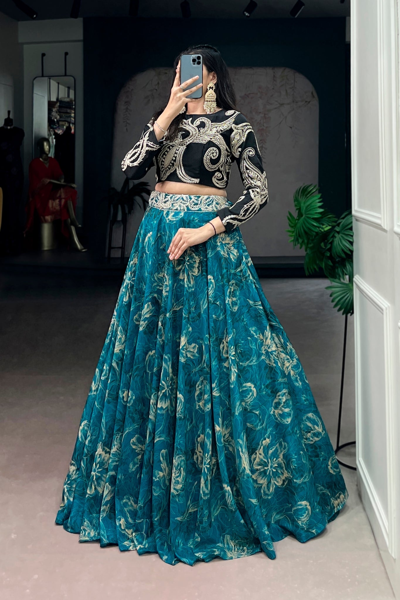 Floral Printed Tasar Silk Lehenga Choli