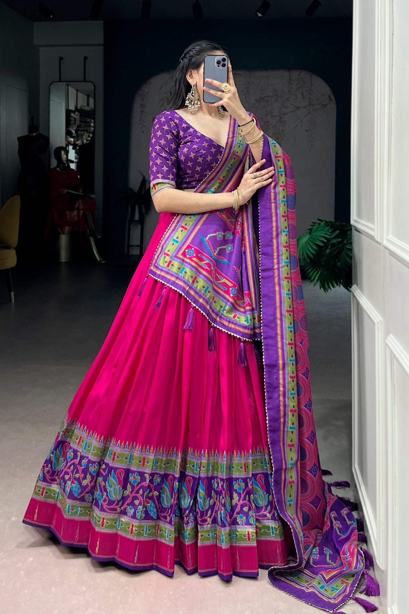 Premium Printed Festive Tasar Silk Lehenga Choli Set For Women
