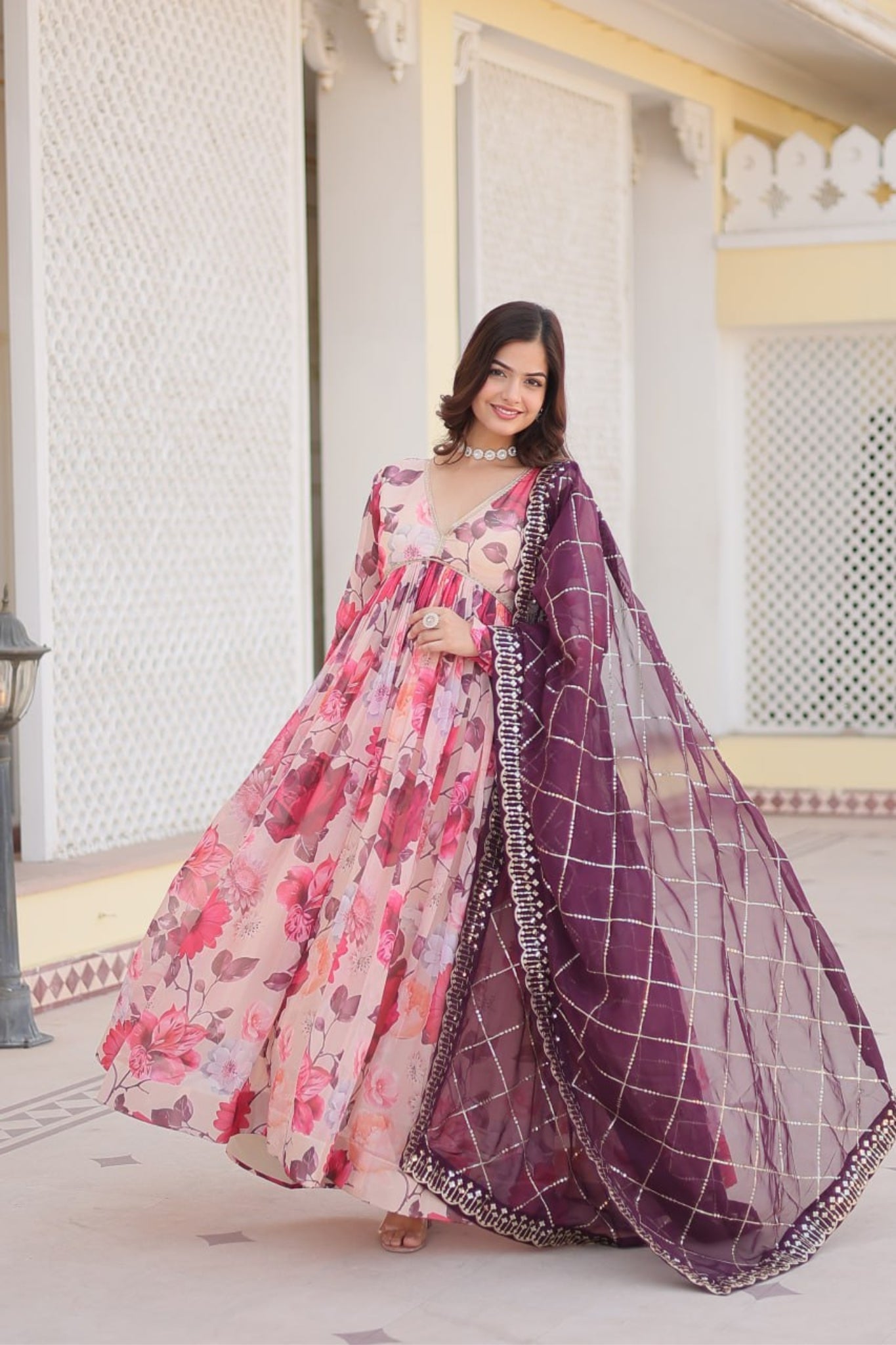 Teal Designer Readymade Pakistani Gown With Duappata In Embroidery Sequins Work
