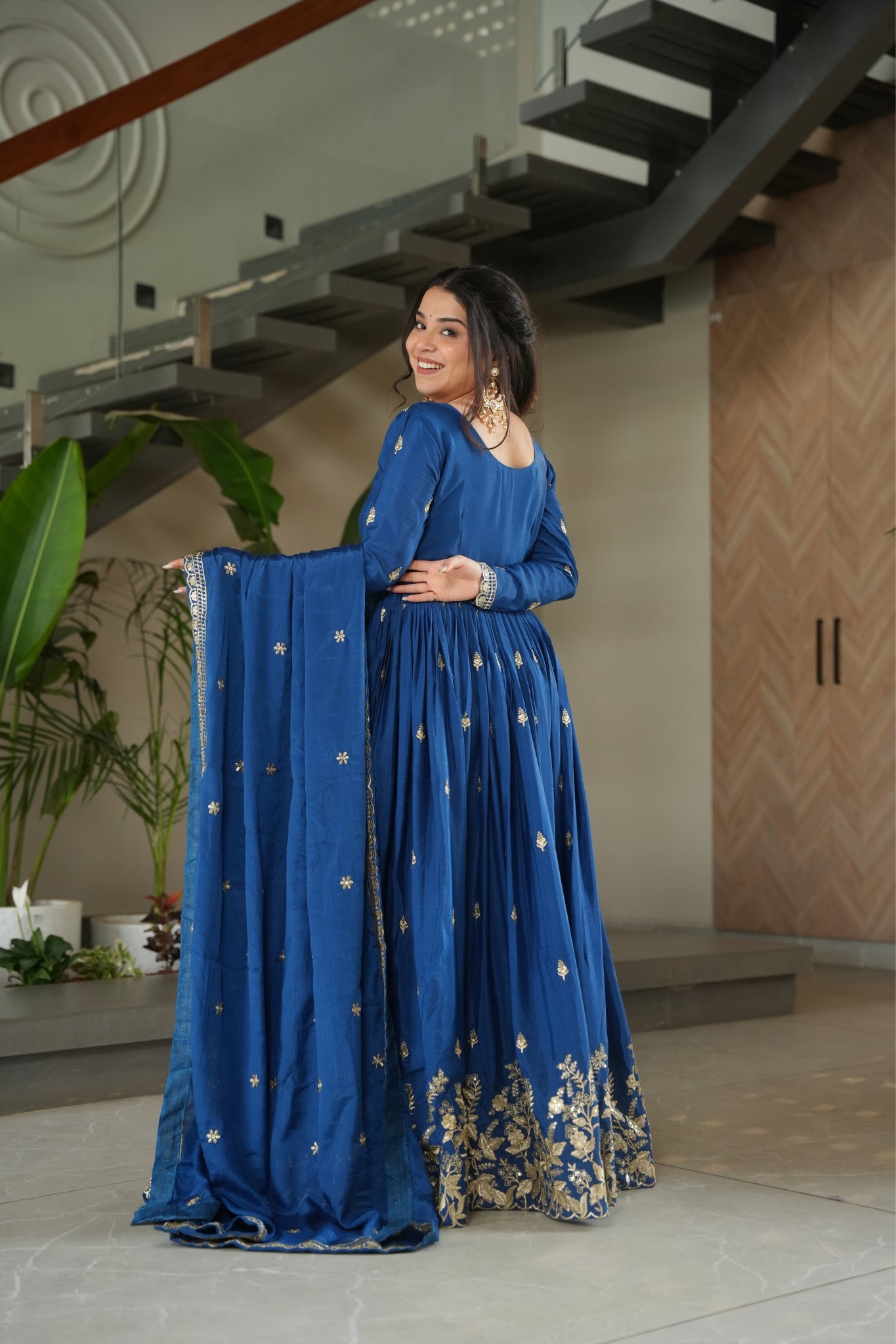 Wedding Designer Embroidered Zari Sequins Work Gown
