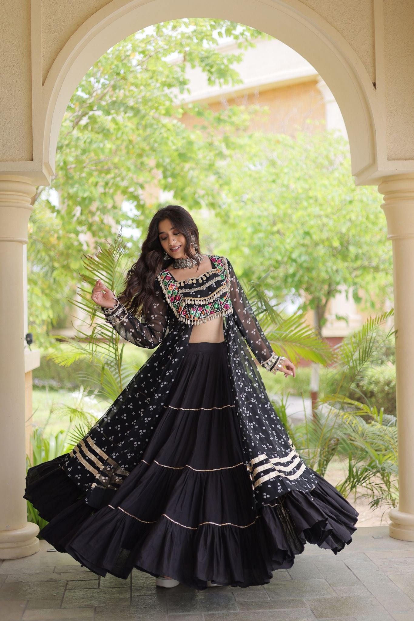 Raasrang Special Navratri Designer Kora Cotton Bandhani Print with Kutchi Patchwork Lehenga Choli