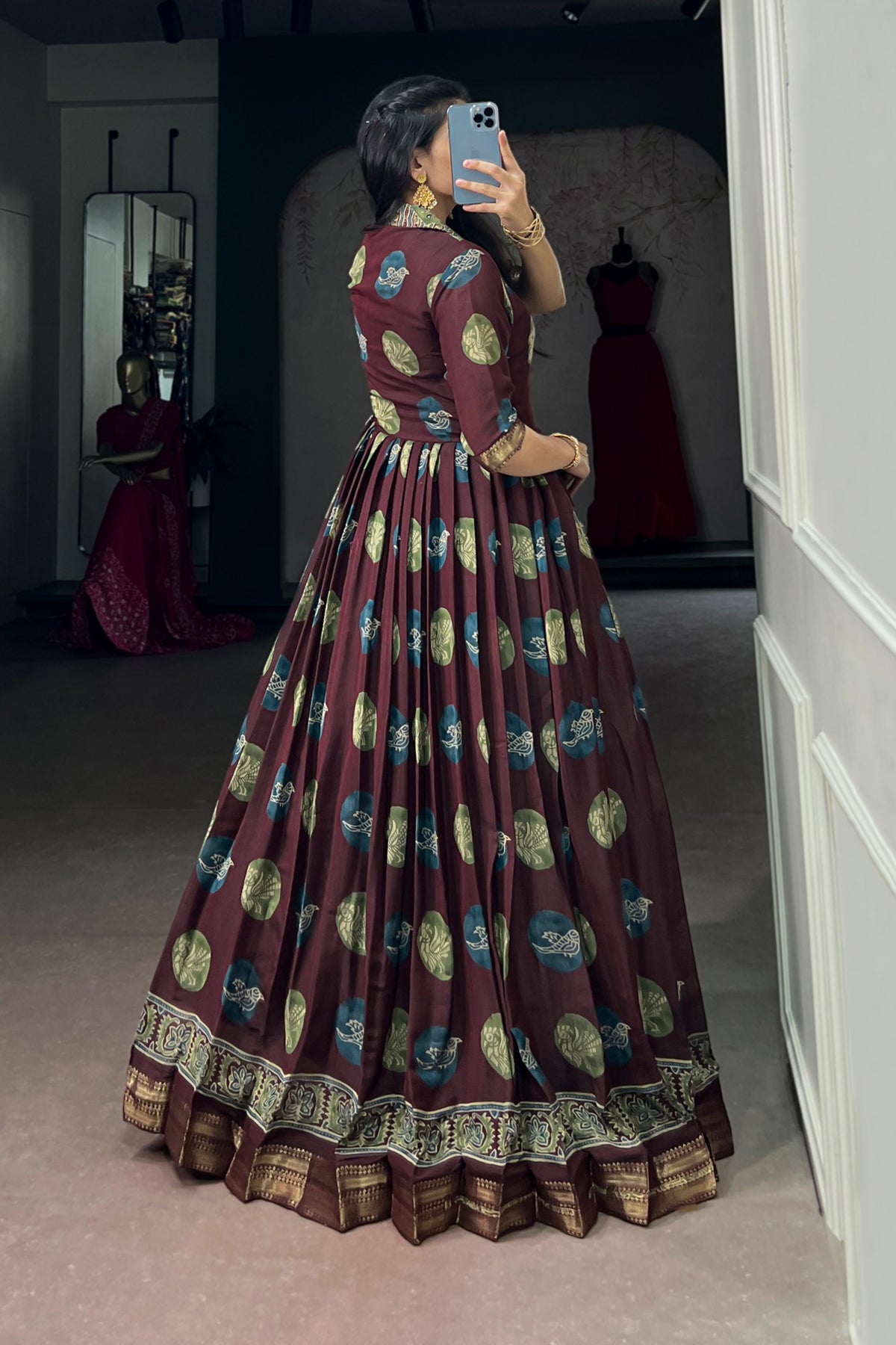 Designer Chanderi Printed Gown For Festive Wear