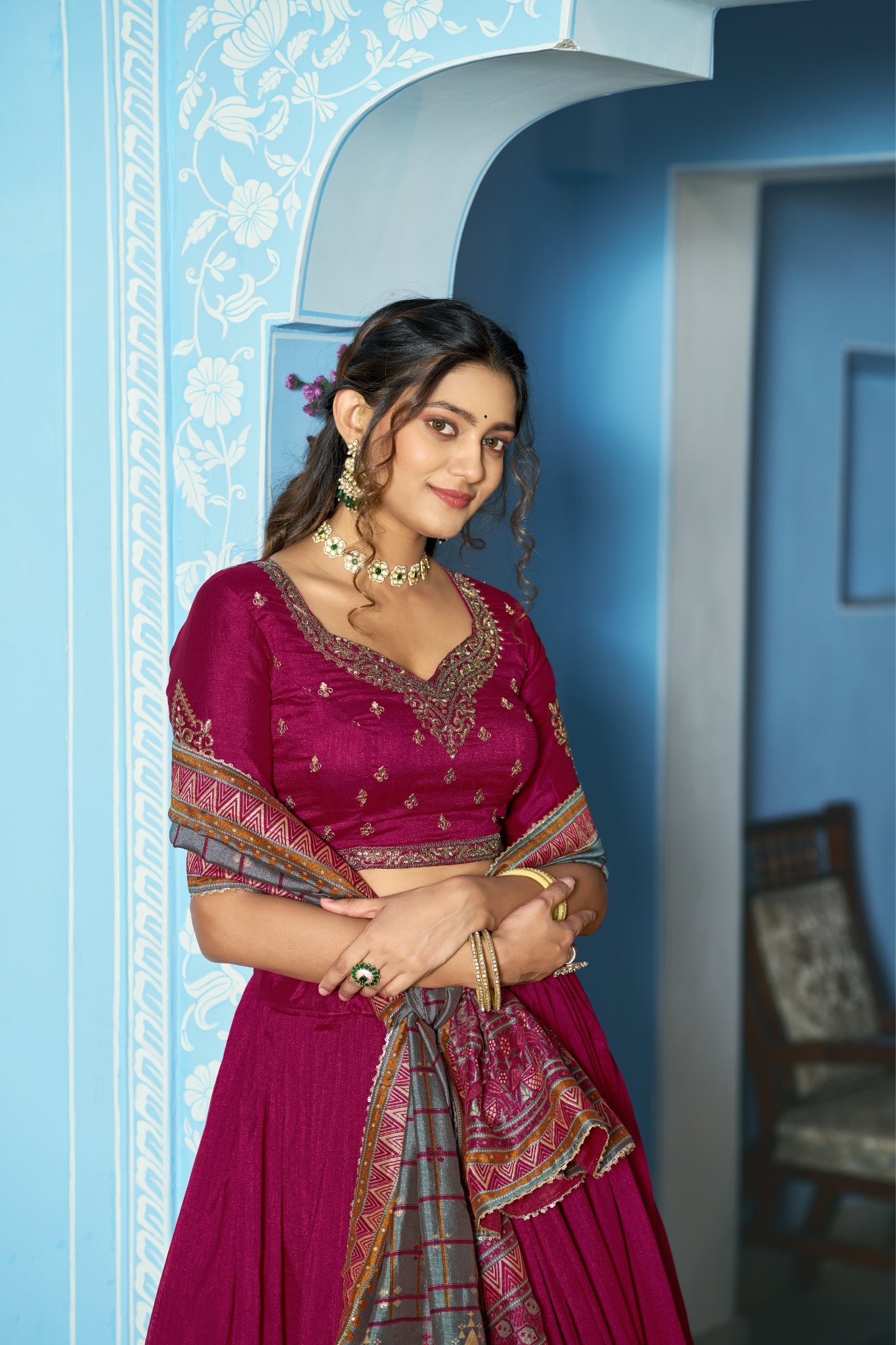 Premium Vichitra Silk Embroidered Wedding And Festive Designer Lehenga Choli For Women