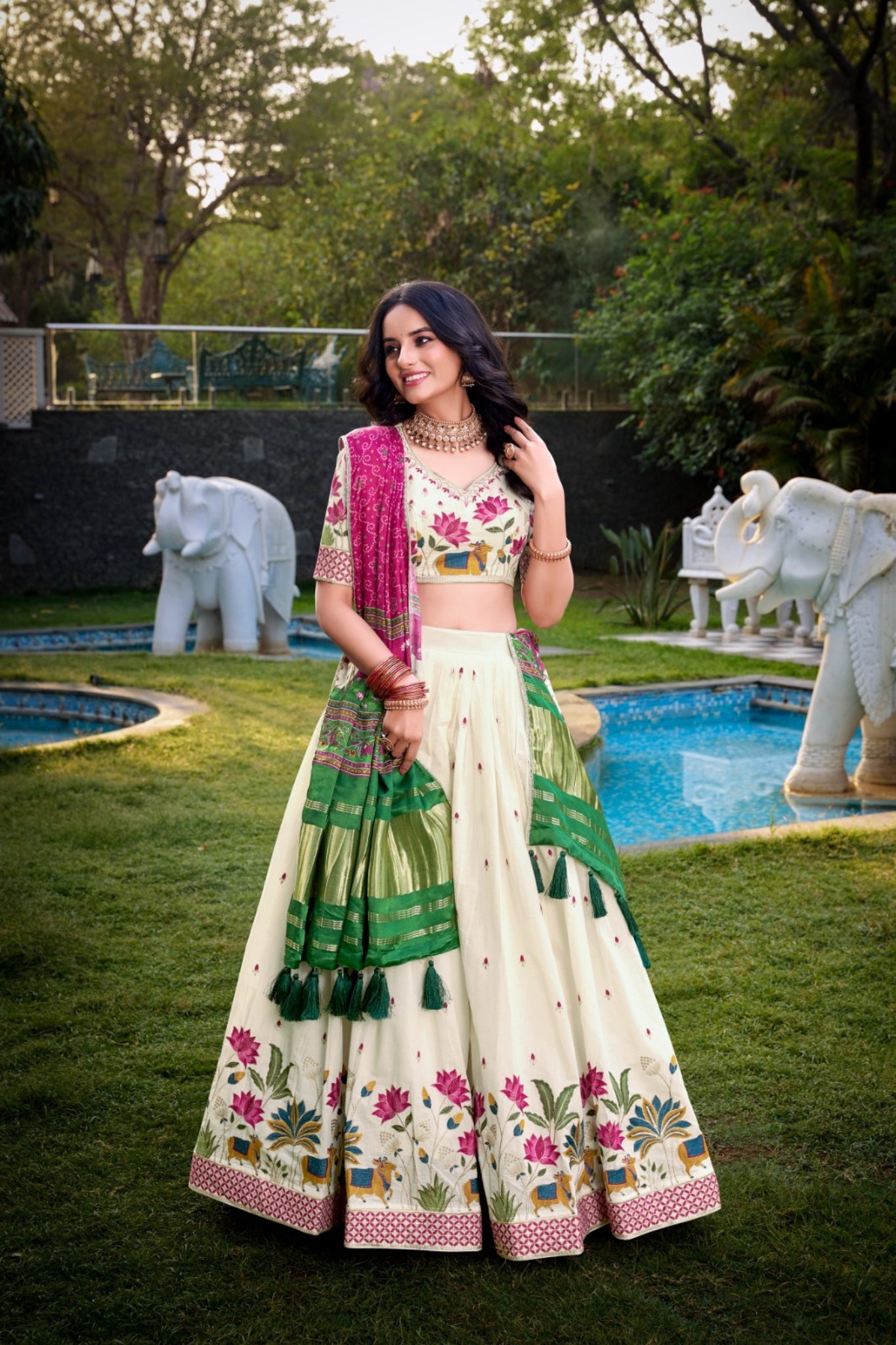 Tradition Exquisite Designer Tread Embroidered Beautiful Floral Lehenga Choli With Gaji Silk Dupatta Set