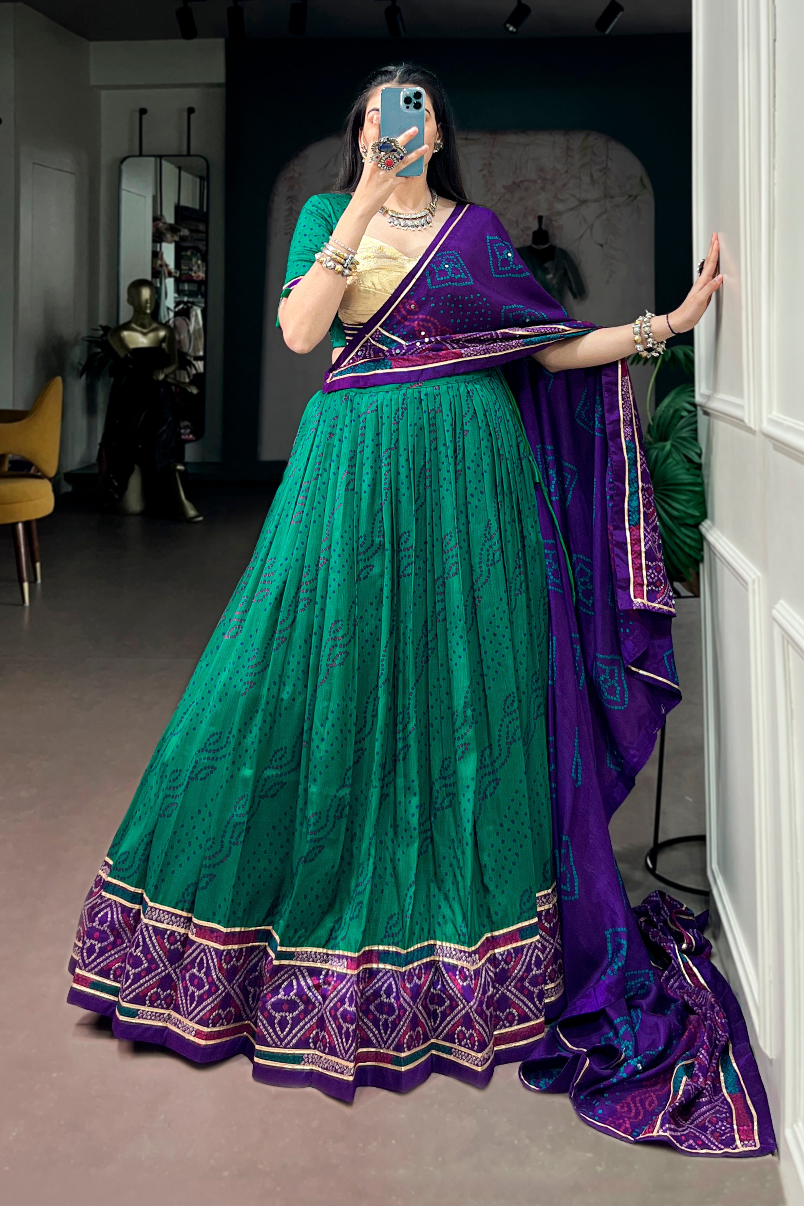 Tasar Silk Bandhani Print Designer Lehenga Choli for Navratri