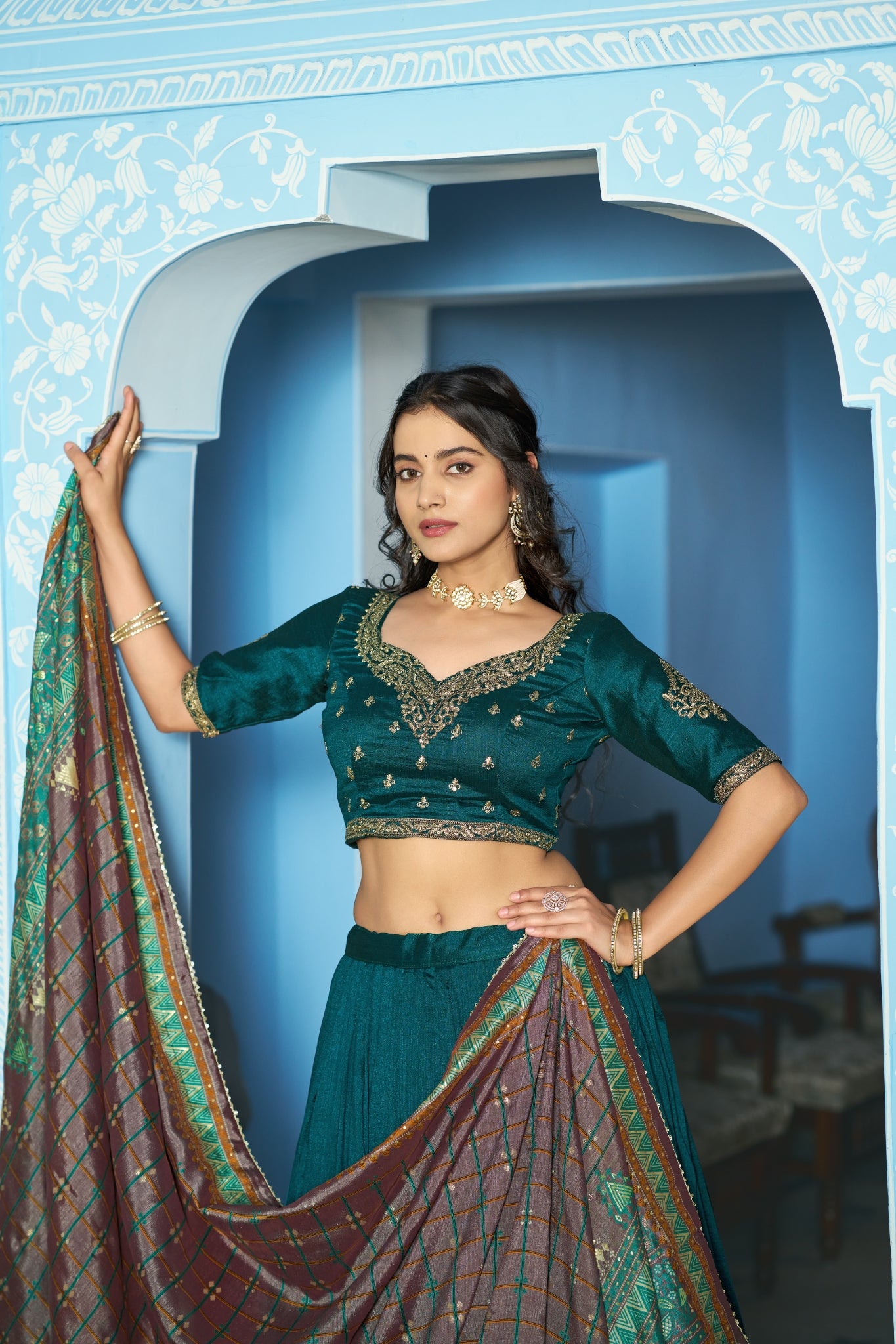 Premium Vichitra Silk Embroidered Wedding And Festive Designer Lehenga Choli For Women