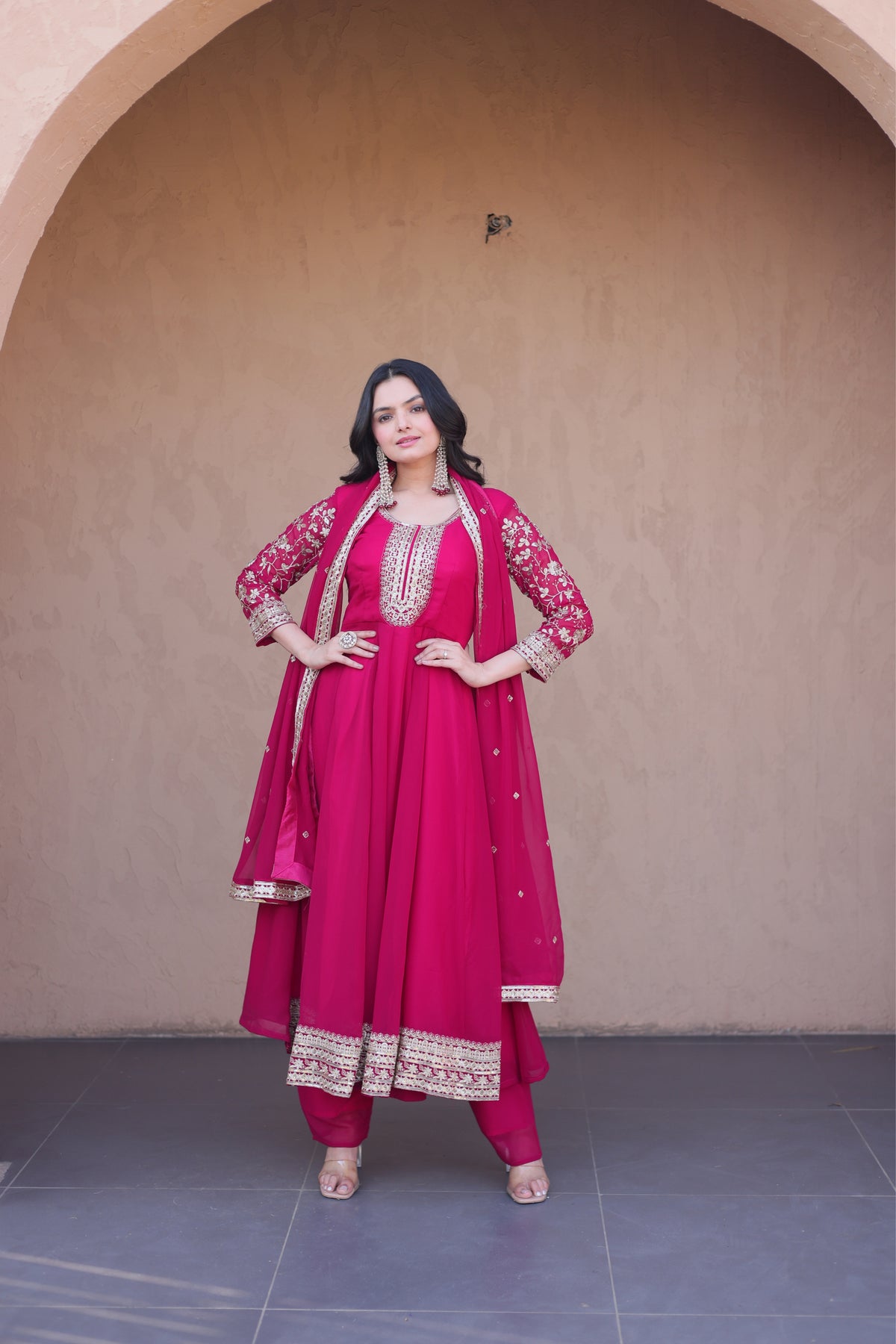 Designer Sequins Embroidered Anarkali Gown With Dupatta Set