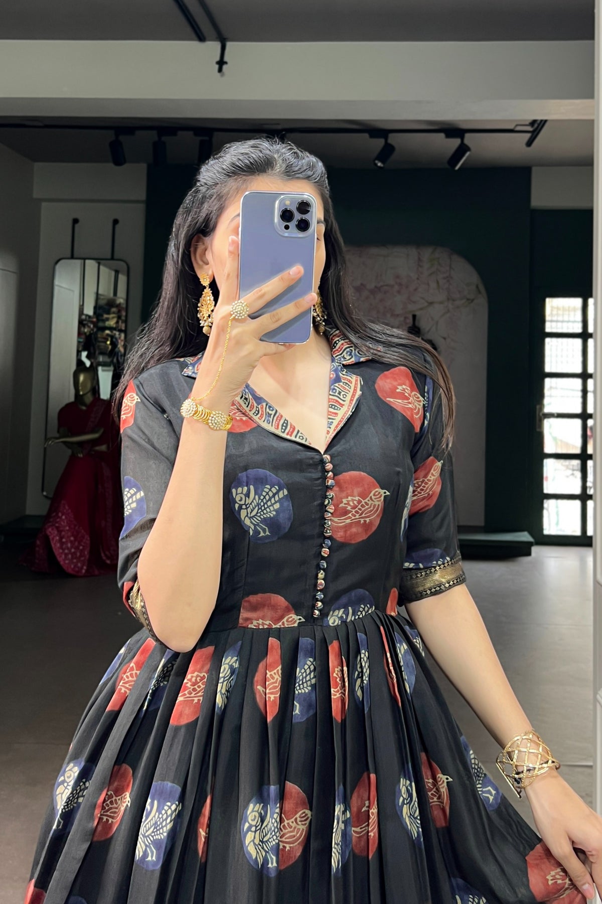 Designer Chanderi Printed Gown For Festive Wear