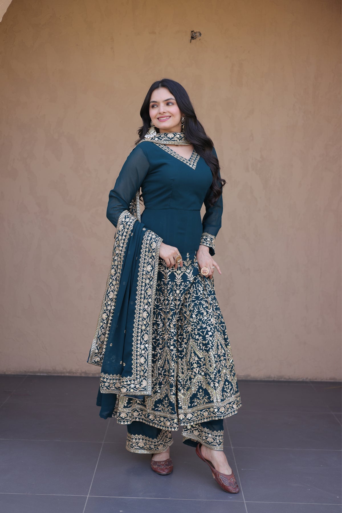 Designer Multi-Sequins Embroidered Anarkali Gown Set With Pant & Dupatta