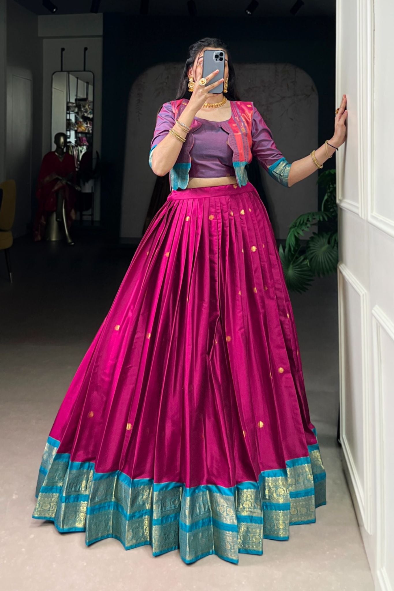 Premium Poly Cotton Zari Woven Lehenga Set – Perfect for Weddings & Celebrations