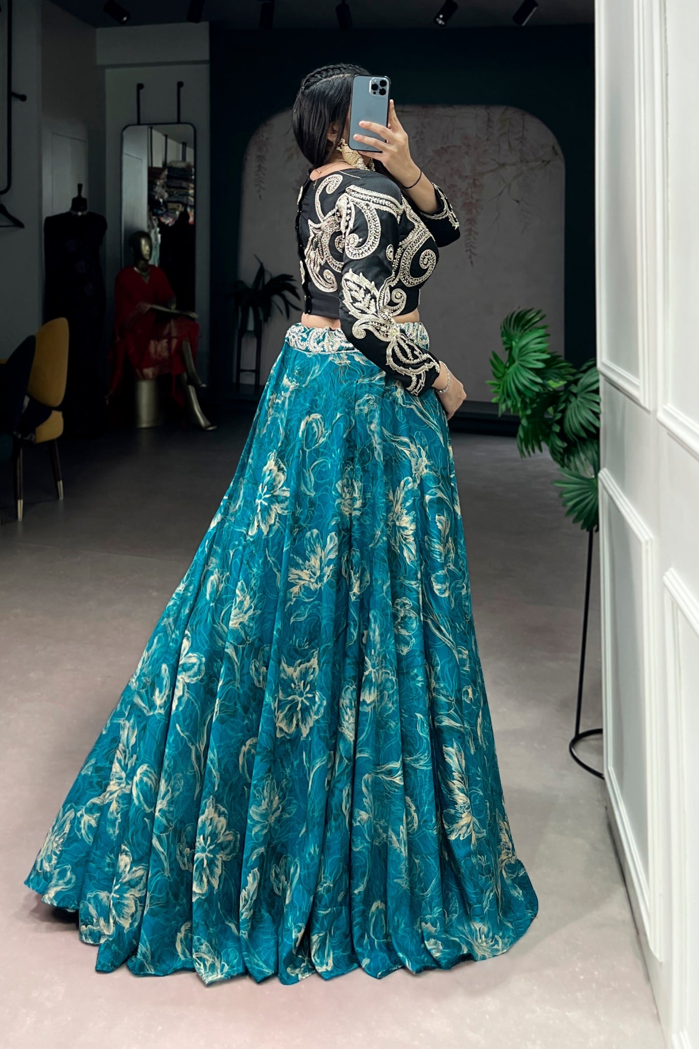 Floral Printed Tasar Silk Lehenga Choli