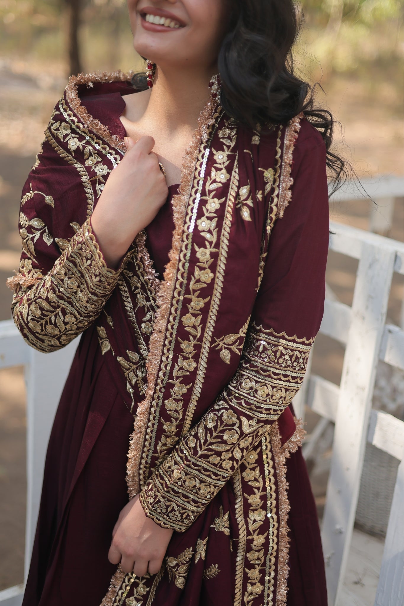 Stunning Premium Dark Maroon Anarkali Set