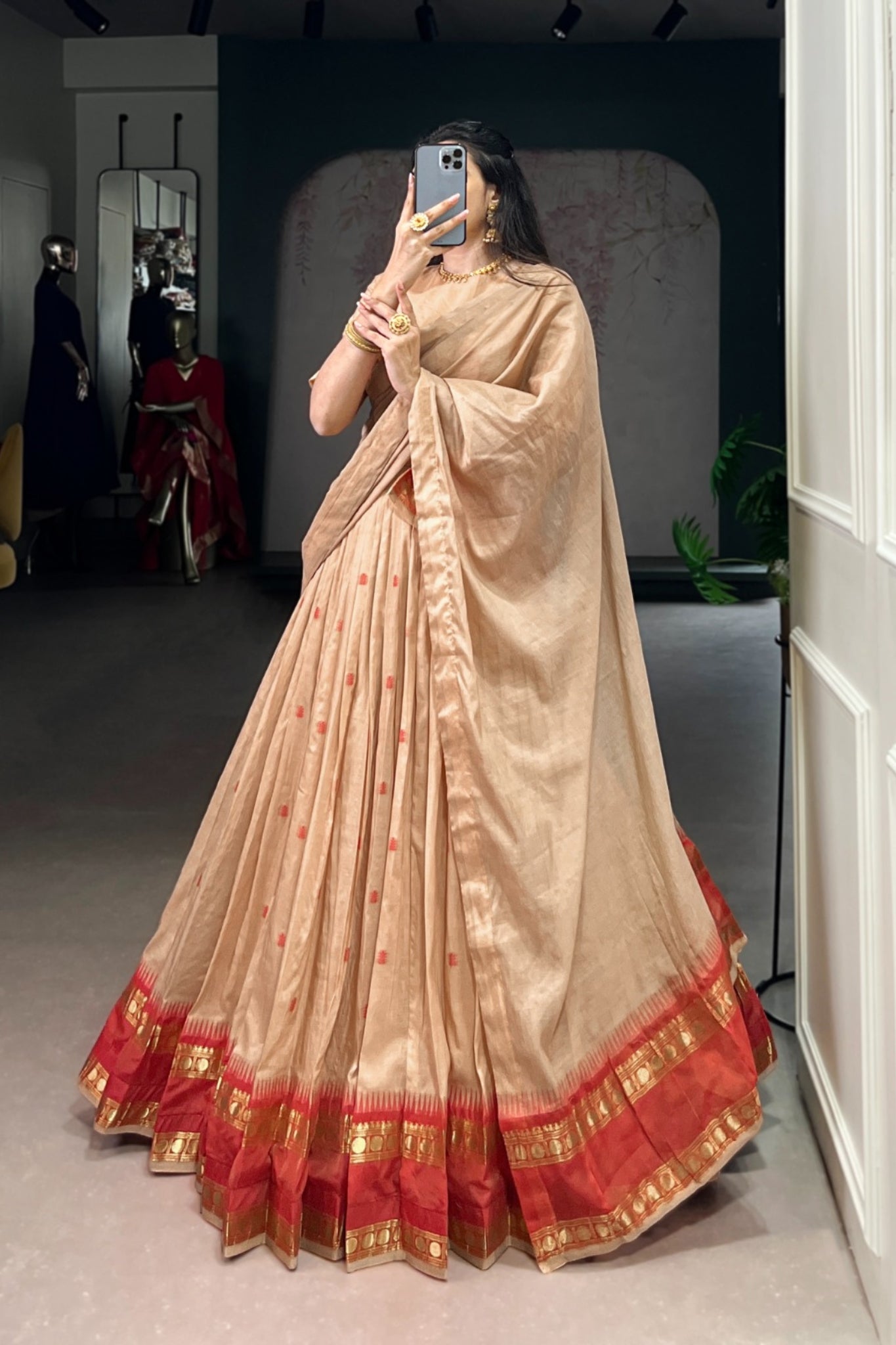 Pure Chanderi Zari Weaving Work South Indian Lehenga Choli