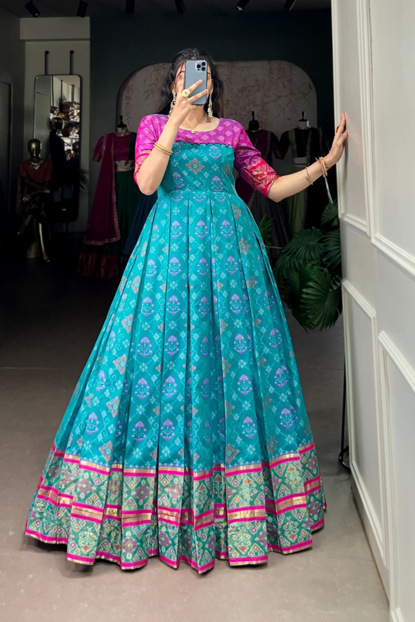 Patola Printed Jacquard Silk Zari Weaving Work Gown