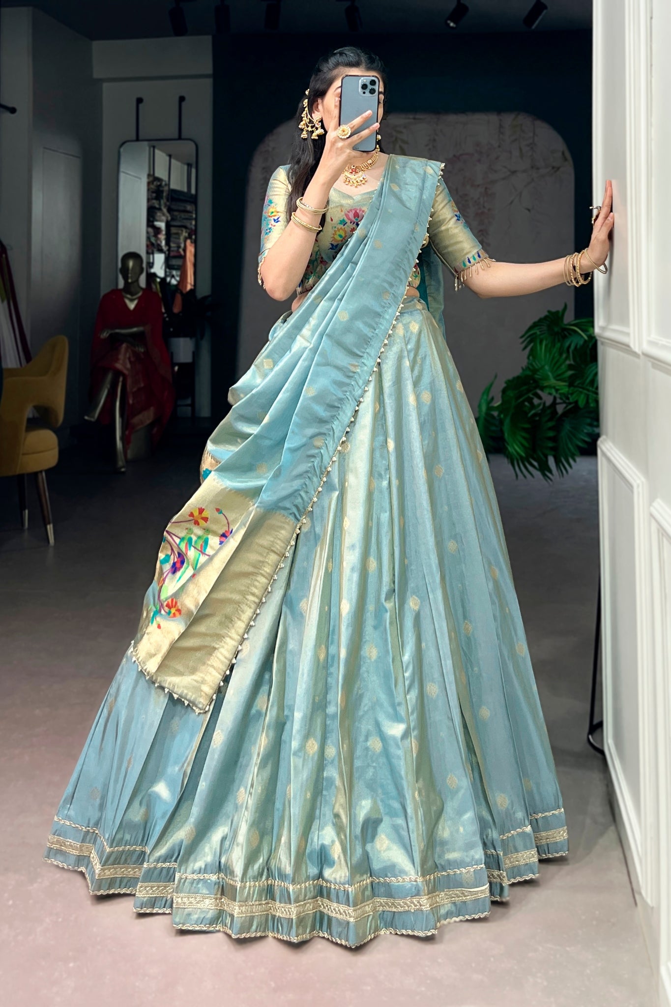 Premium Traditional Zari Weaving Wedding And Festive Wear Paithani Designer Lehenga Choli For Women