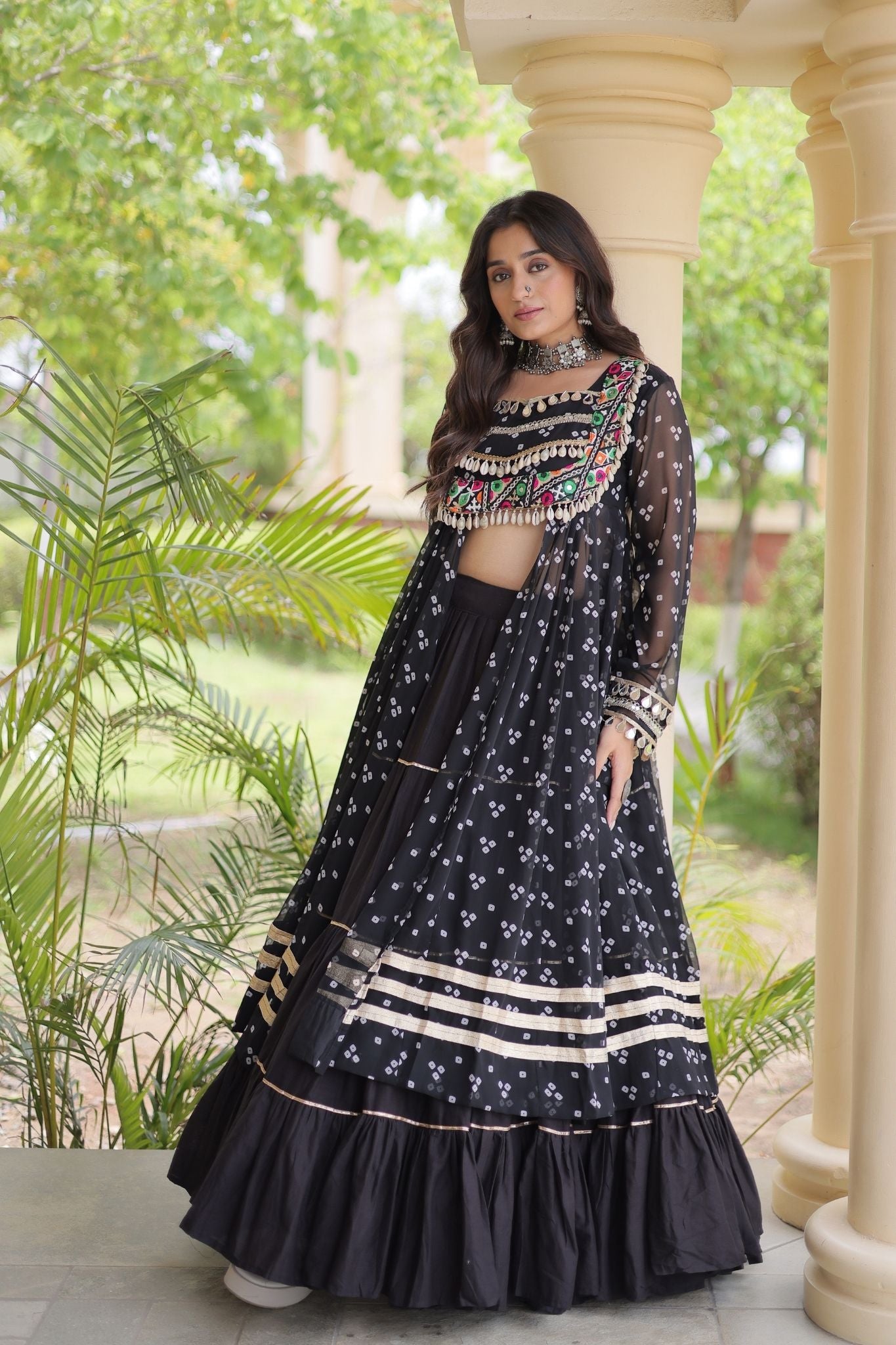 Raasrang Special Navratri Designer Kora Cotton Bandhani Print with Kutchi Patchwork Lehenga Choli
