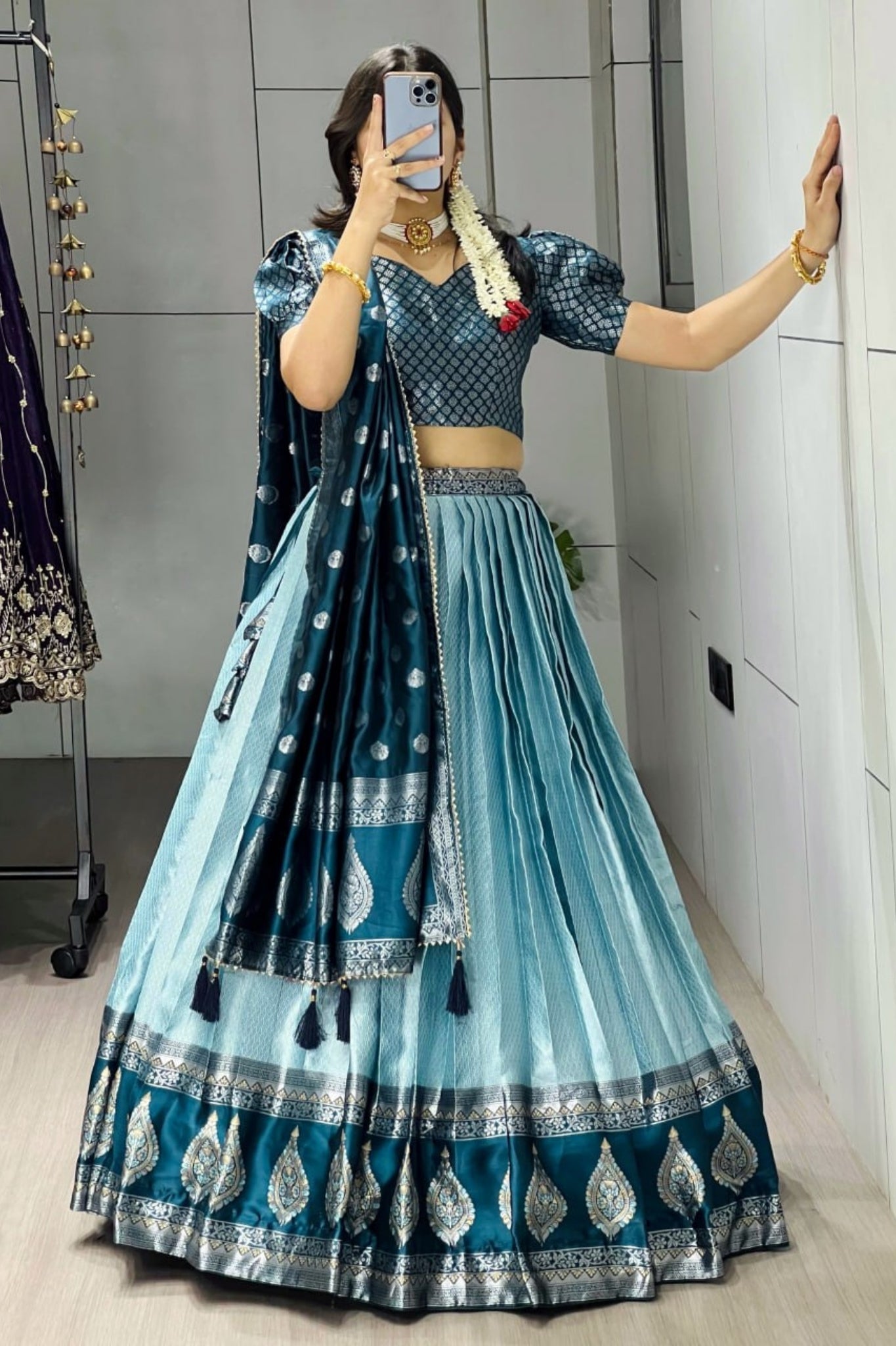 Royal Banarasi Silk Lehenga Choli With Contrast Dupatta For Wedding And Festive Wear